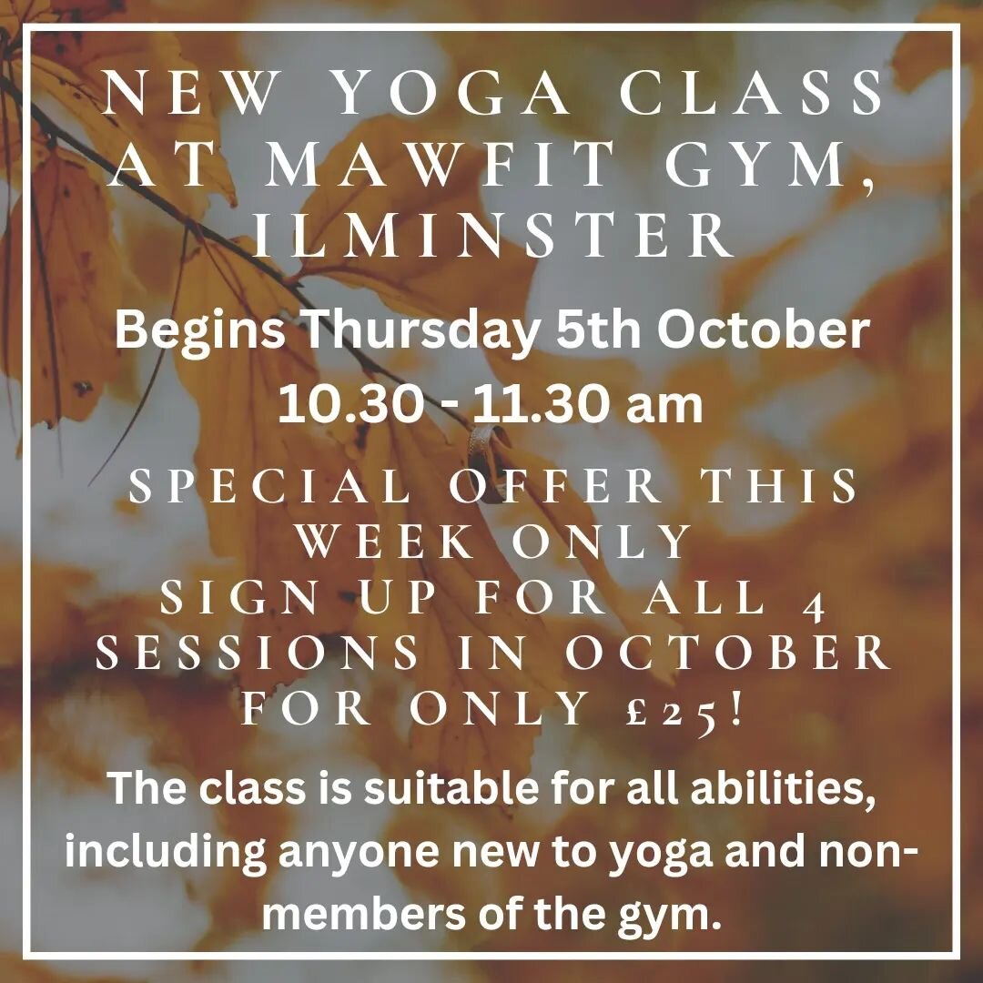 My yoga class at the gym is moving! From the 5th October it will be on Thursday mornings 10.30 - 11.30 am 🌟

I'm offering a special price for the month: book all 4 sessions in October for just &pound;25! Drop-in price is &pound;8 per session. Spaces