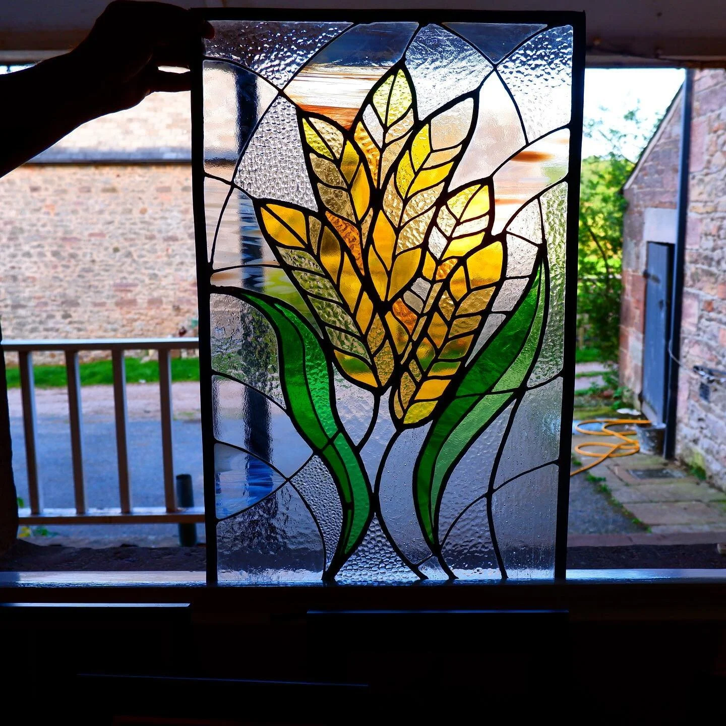 Another stunning stained glass window created by Alex Wilkinson, for the Barn! 🌾 
&bull;
&bull;
&bull;
#stainedglass #wheat #longacre #venue #stainedglasswindow #madeincumbria #locallymade