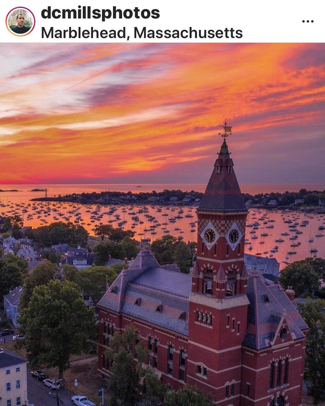 Repost: @dcmillsphotos gorgeous aerial of Abbot Hall overlooking the harbor.