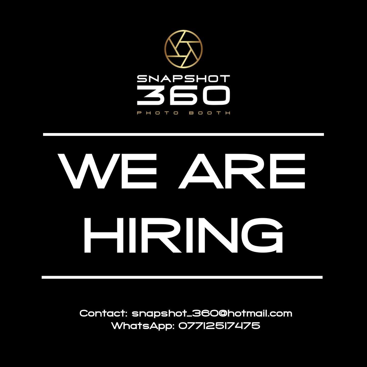 ⭐️ WE ARE HIRING ⭐️

For an immediate start! 
Interested in joining the Snapshot360 team get in touch now! We are looking a freelance person who wants to earn extra money at the weekends. 

What we are looking for:

🔸 Full clean driving licence
🔸 F