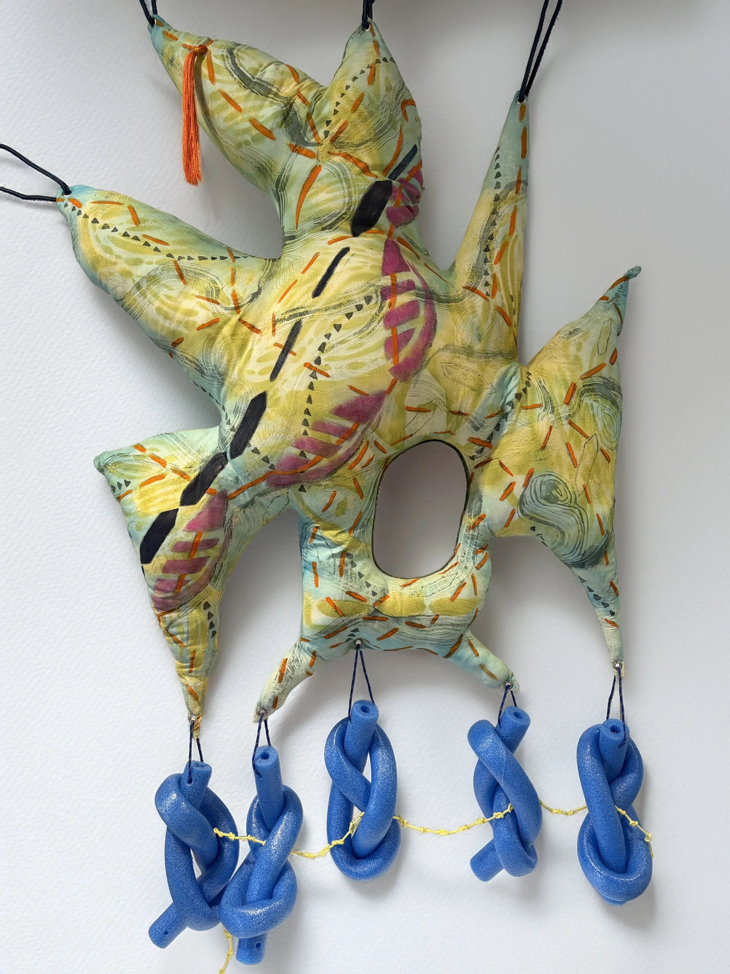 Telltale, 2026
Soft sculpture, pool noodles, rope, thread, ink, flashe