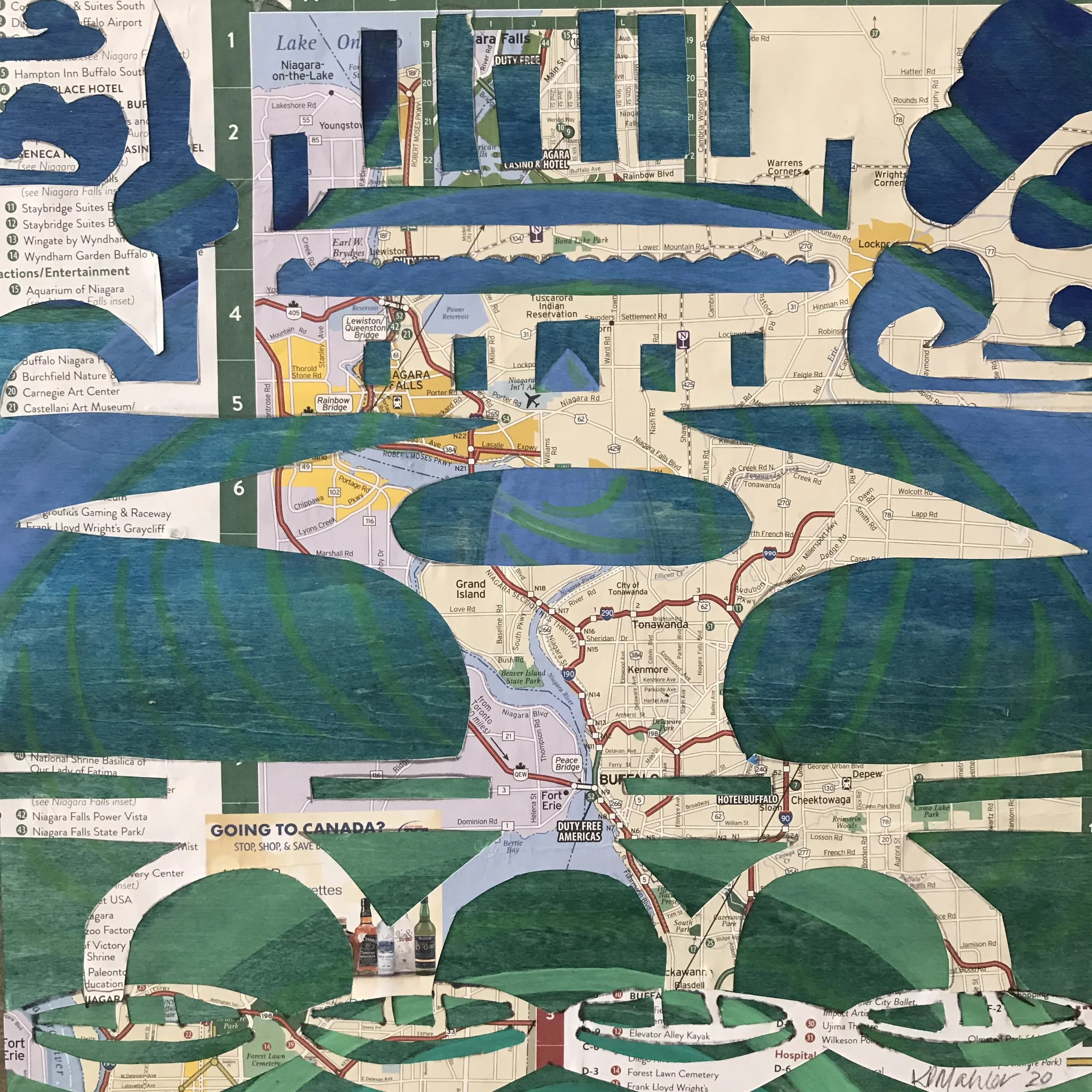 "Escarpment" collage, paint on wood panel, 