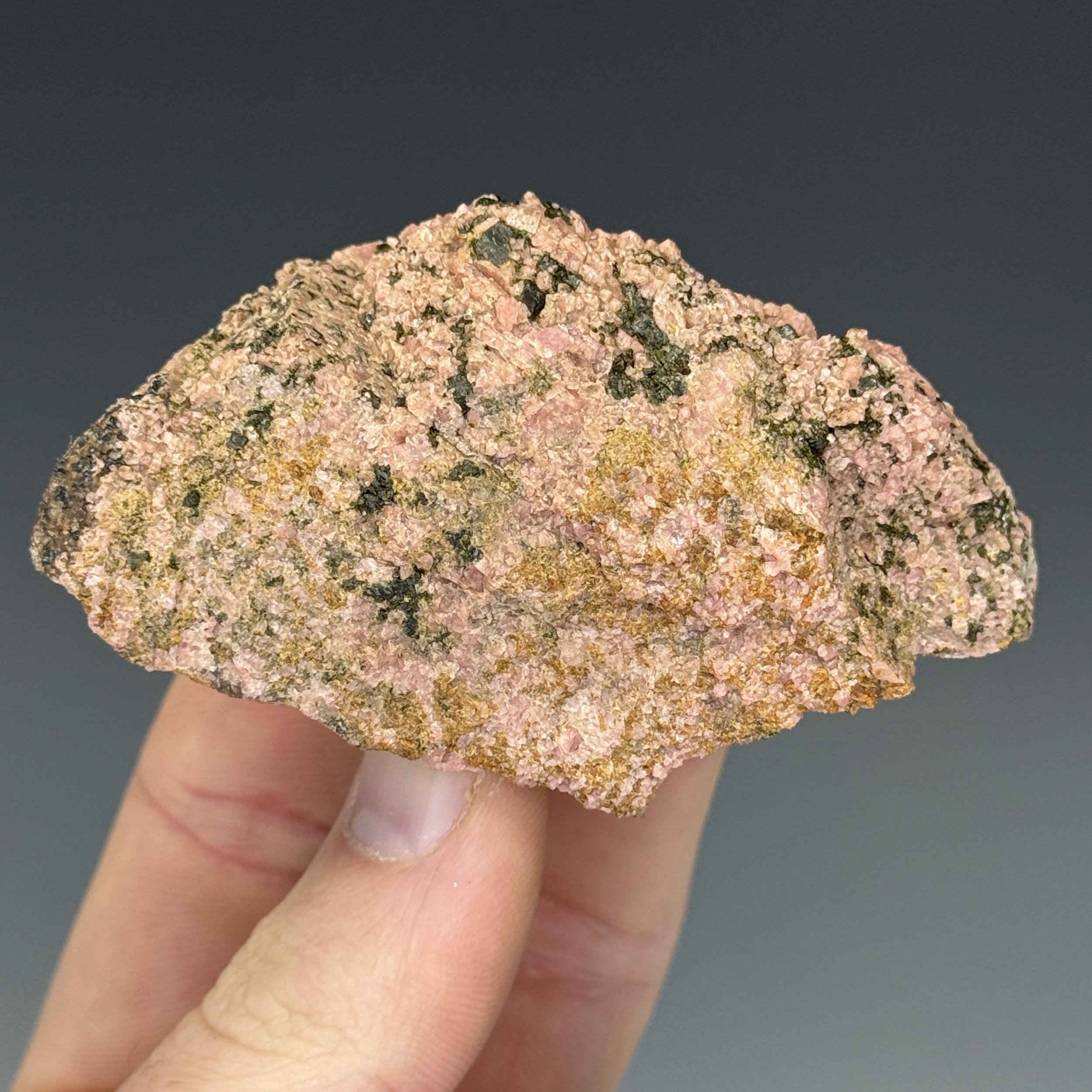 Rhodonite, Andradite, Franklinite, Willemite, Calcite, Franklin Mine, Franklin Dist, Sussex County, New Jersey, USA