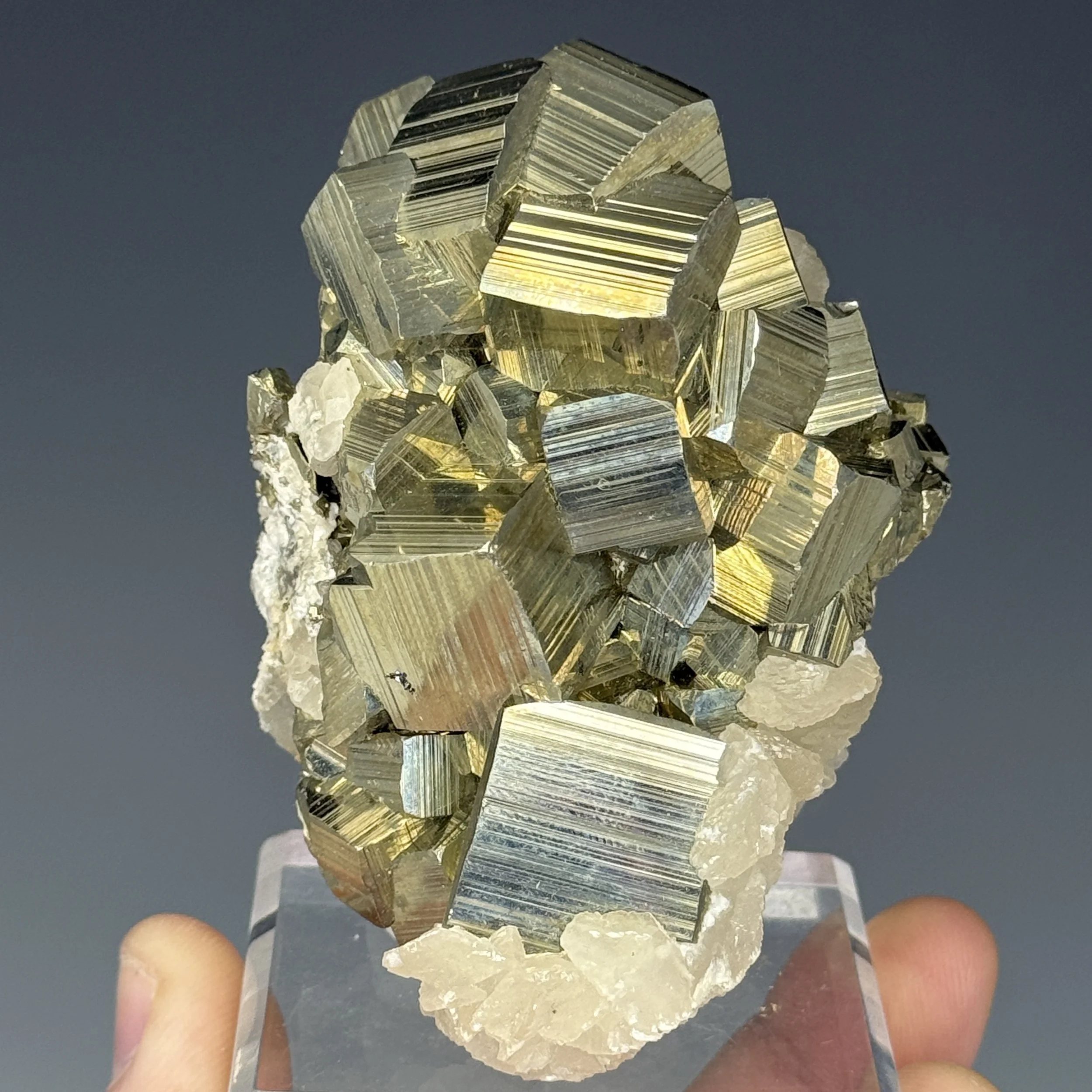 Pyrite w Calcite, Huanzala Mine, Huallanca Dist., Bolognesi Prov., Ancash, Peru