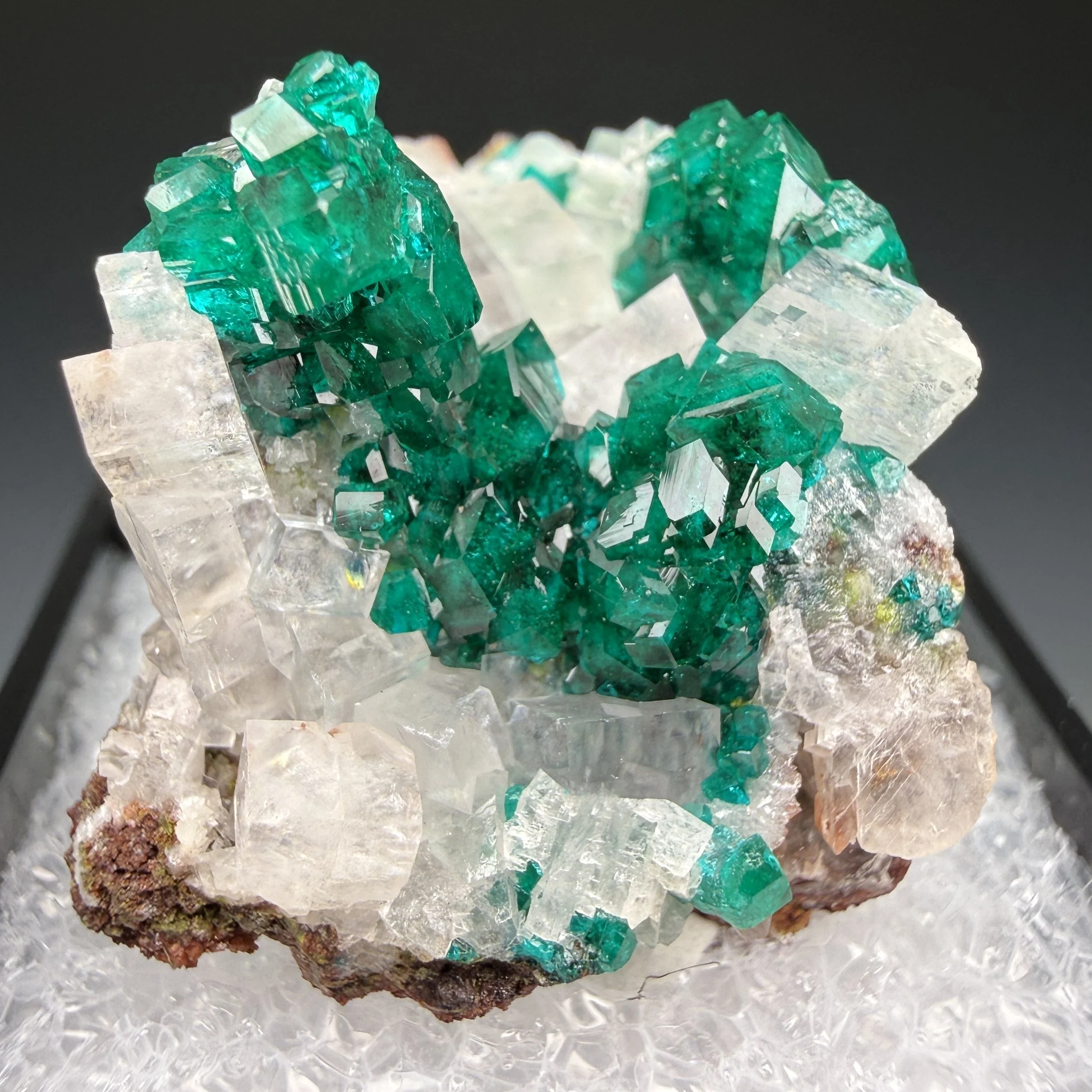 Dioptase, Calcite, Tsumeb Mine, Oshikoto Region, Namibia