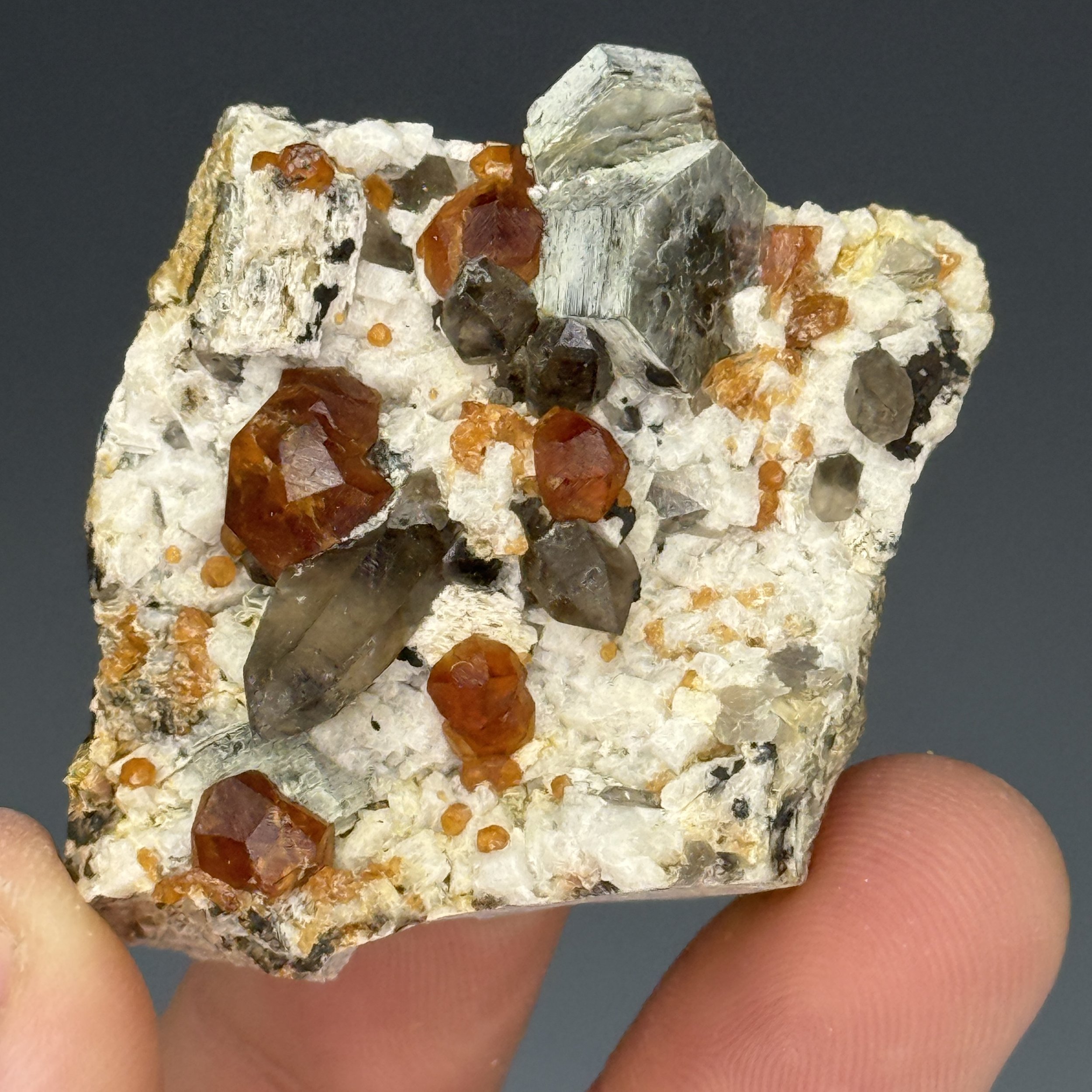 Spessartine, Smoky Quartz, Feldspar, Wushan Spessartine Mine, Tongbei, Yunxiao Co., Zhangzhou, Fujian, China