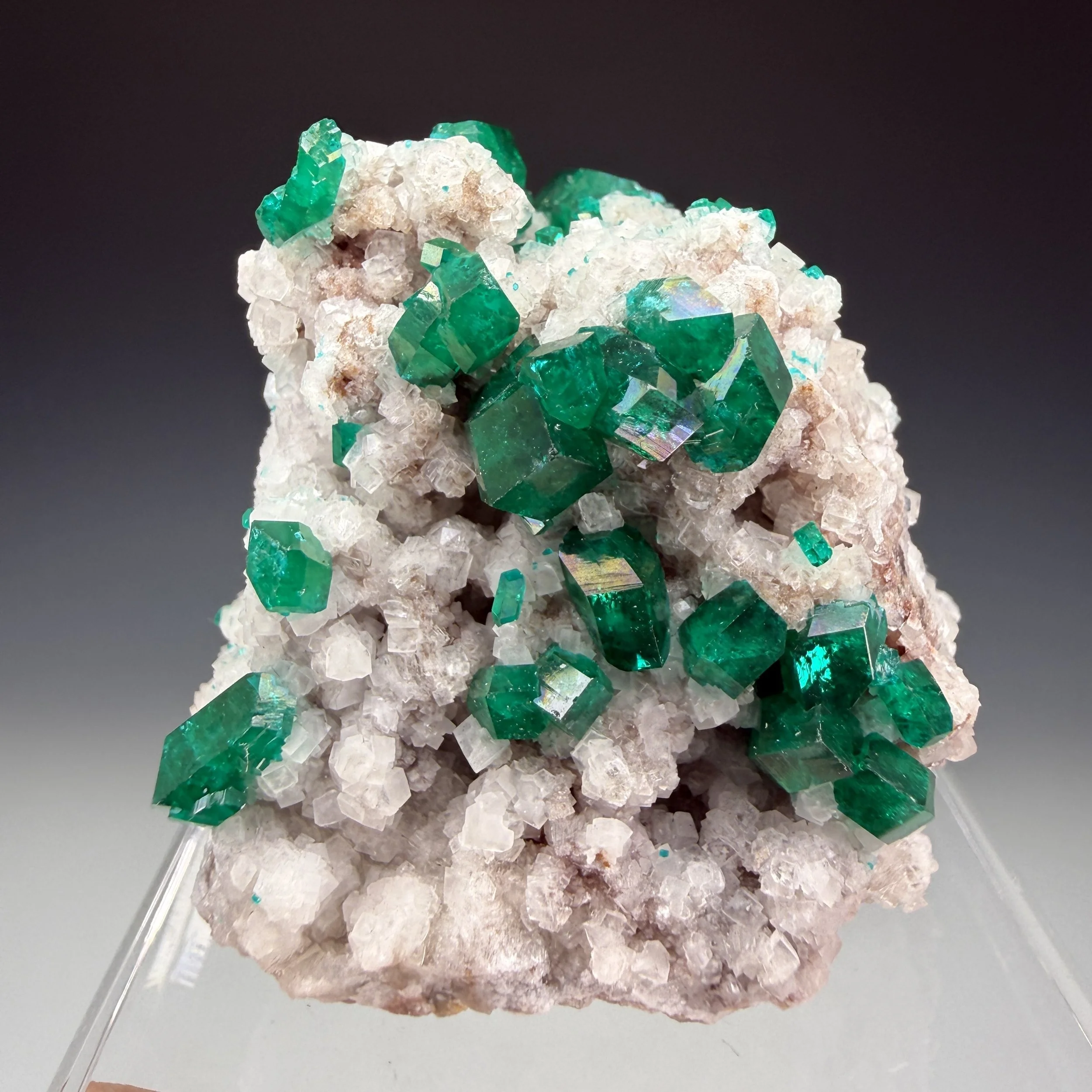Dioptase, Calcite, Tsumeb Mine, Oshikoto Region, Namibia