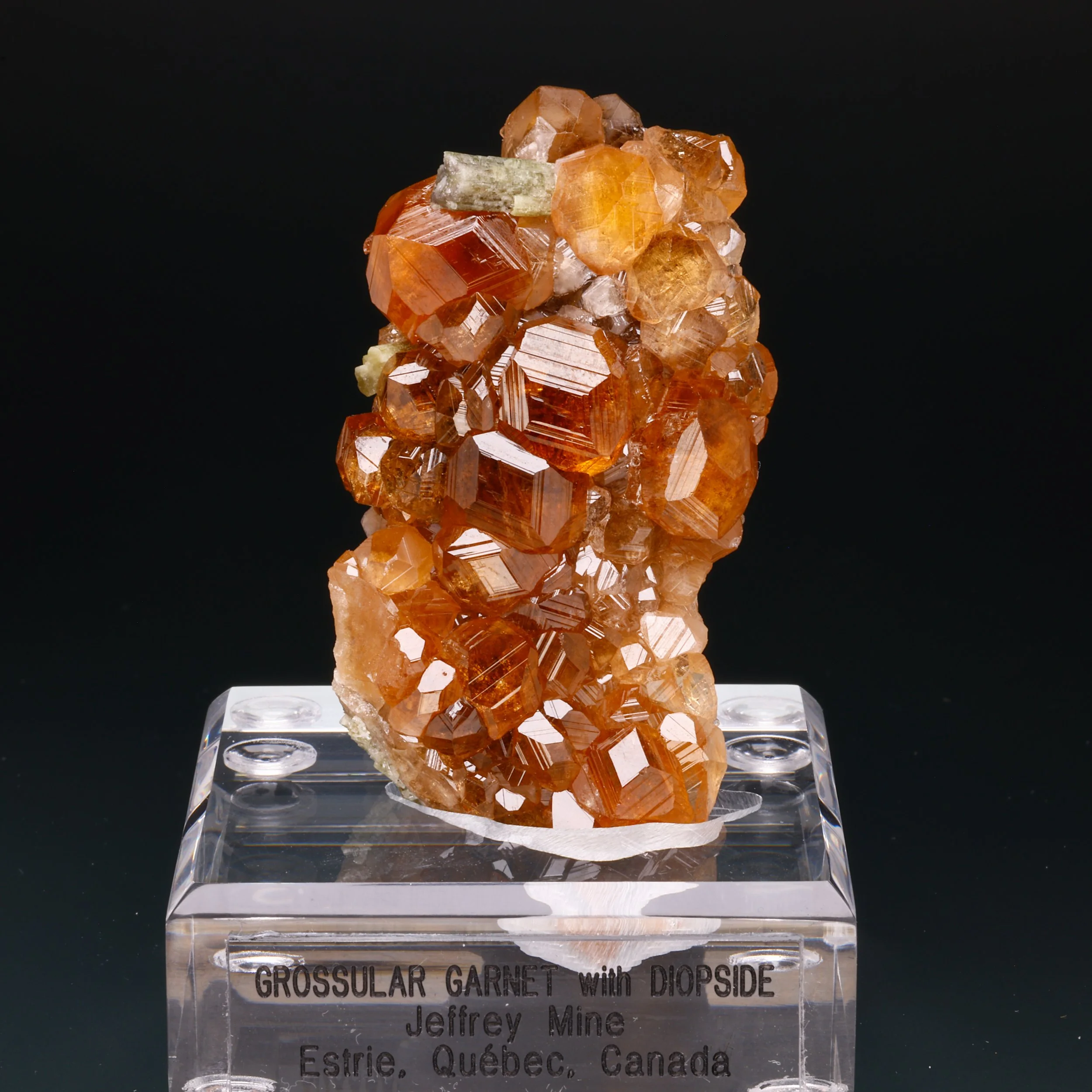 Grossular var. Hessonite, Diopside, Jeffrey Mine, Estrie, Quebec, Canada