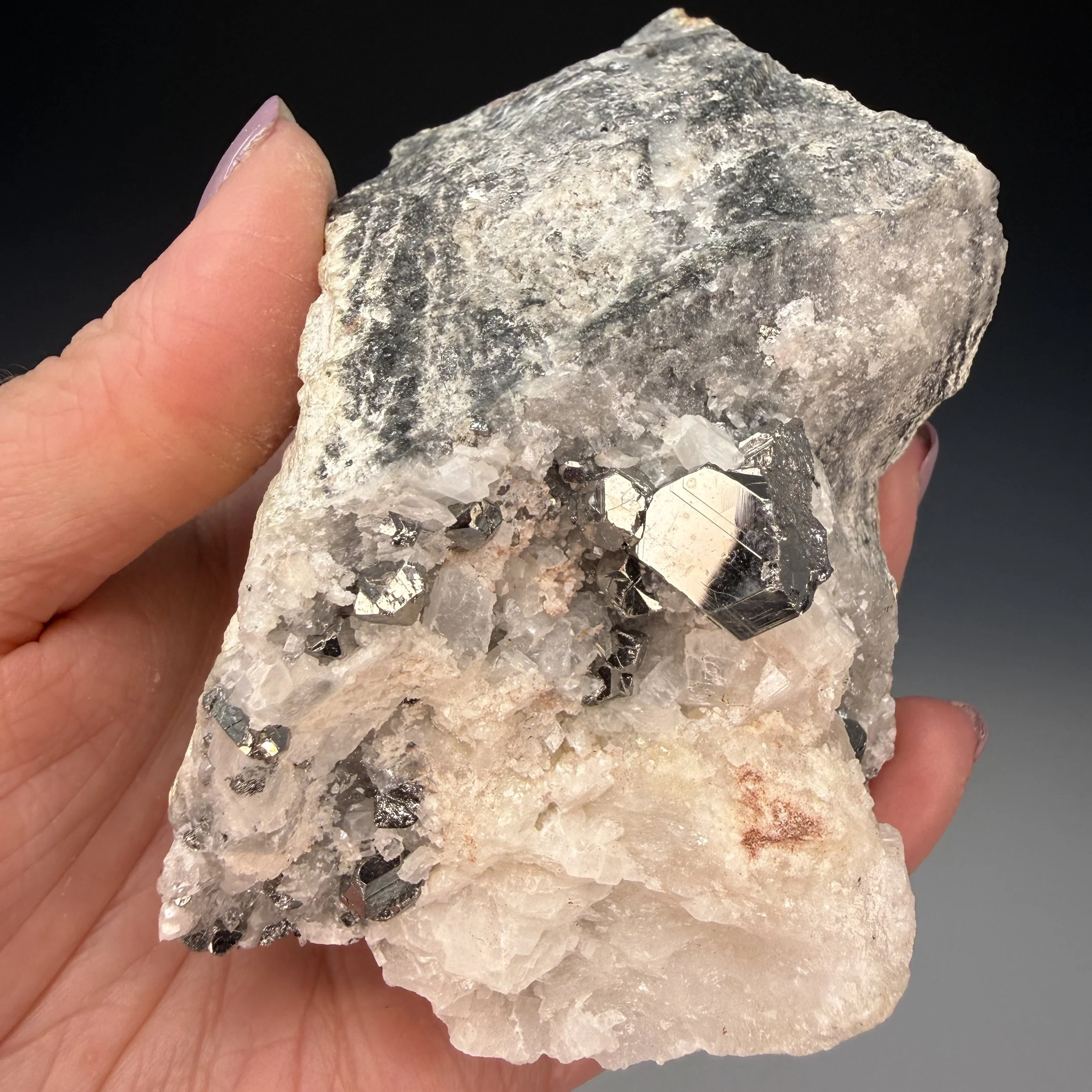 Carrollite, Calcite, Kamoya South II Mine, Kambove, Haut-Katanga, DRC