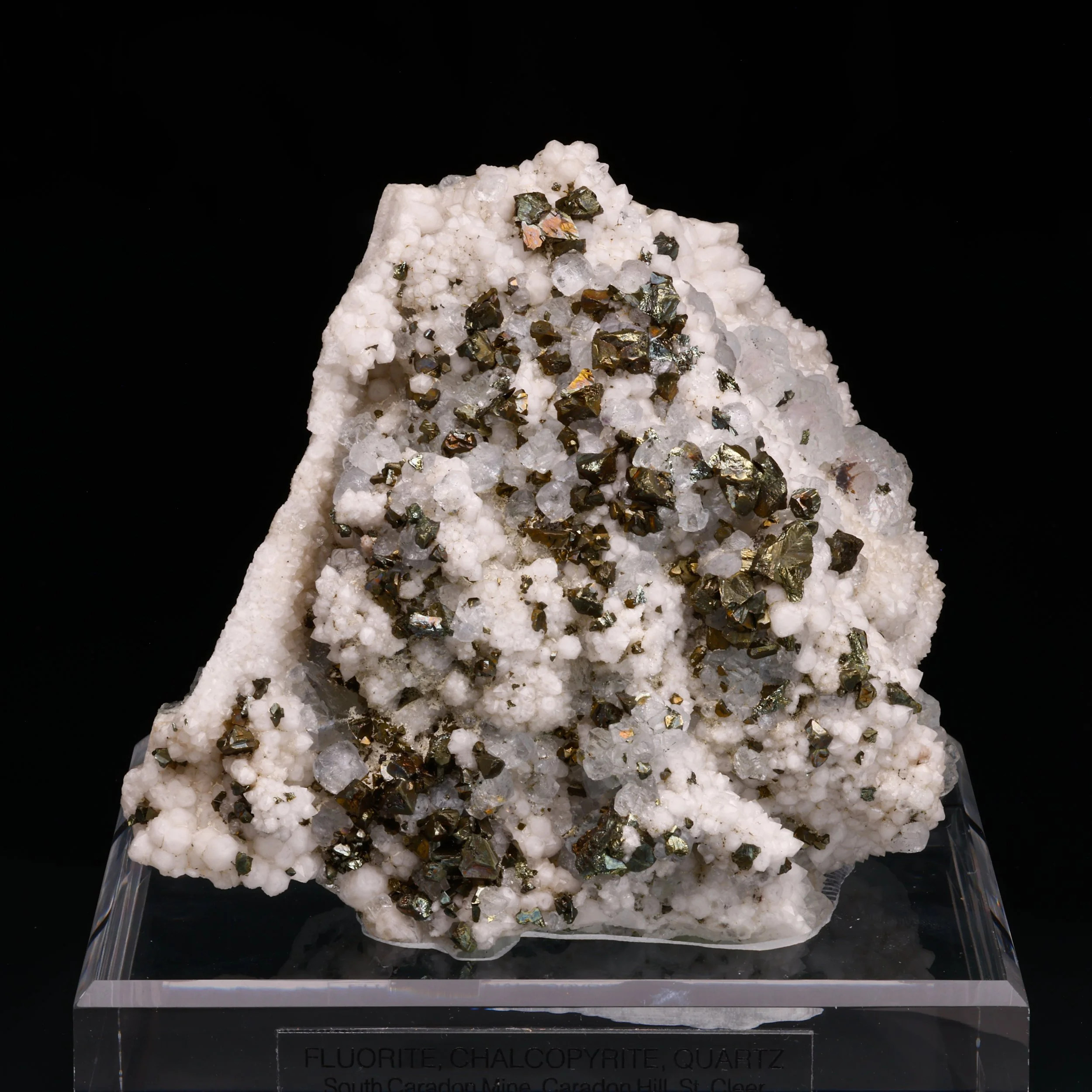 Fluorite, Chalcopyrite, Quartz, South Caradon Mine, Caradon Hill, St Cleer, Cornwall, England, UK