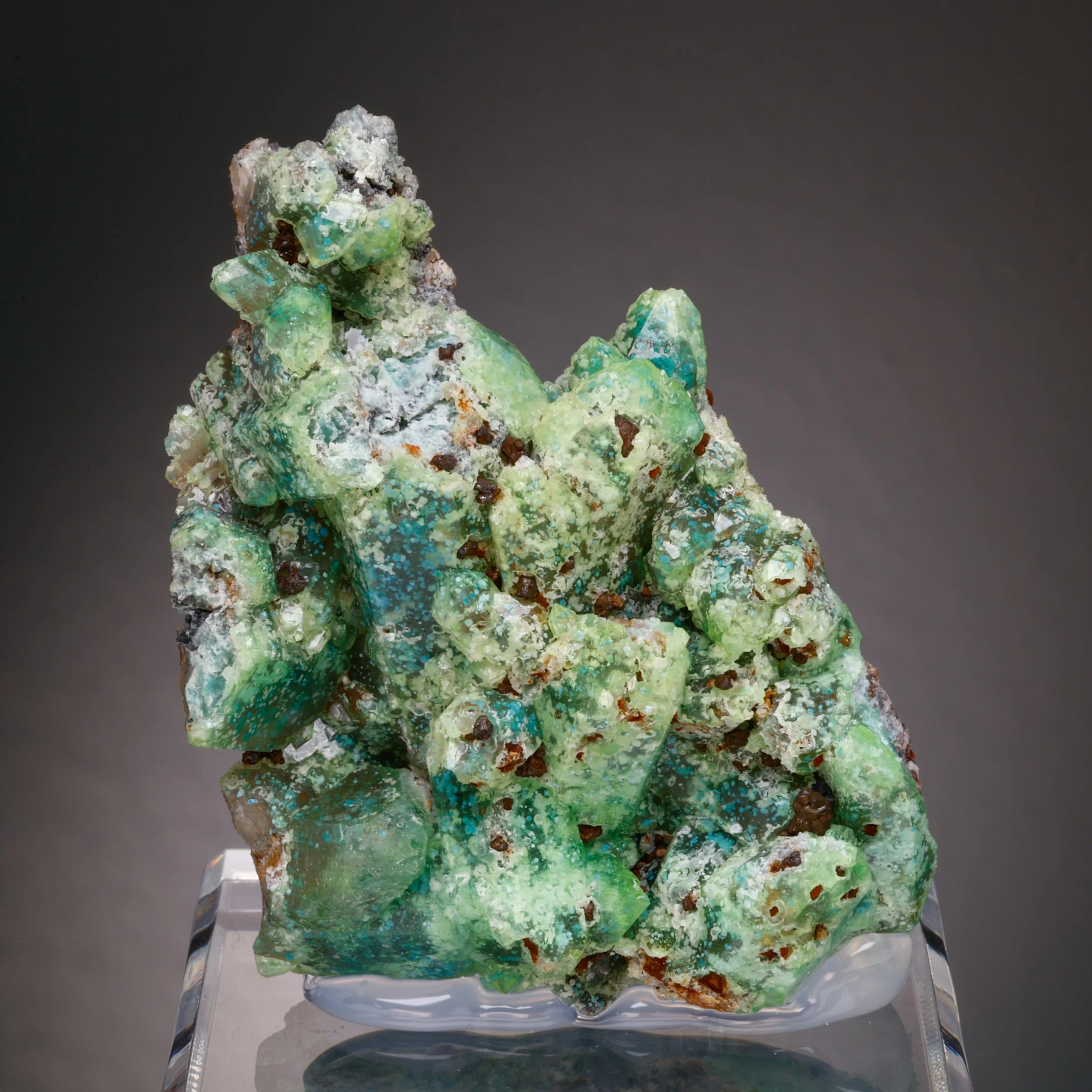 Quartz, Rosasite, Duftite Inclusions, Native Copper, Tsumeb Mine, Oshikoto Region, Namibia