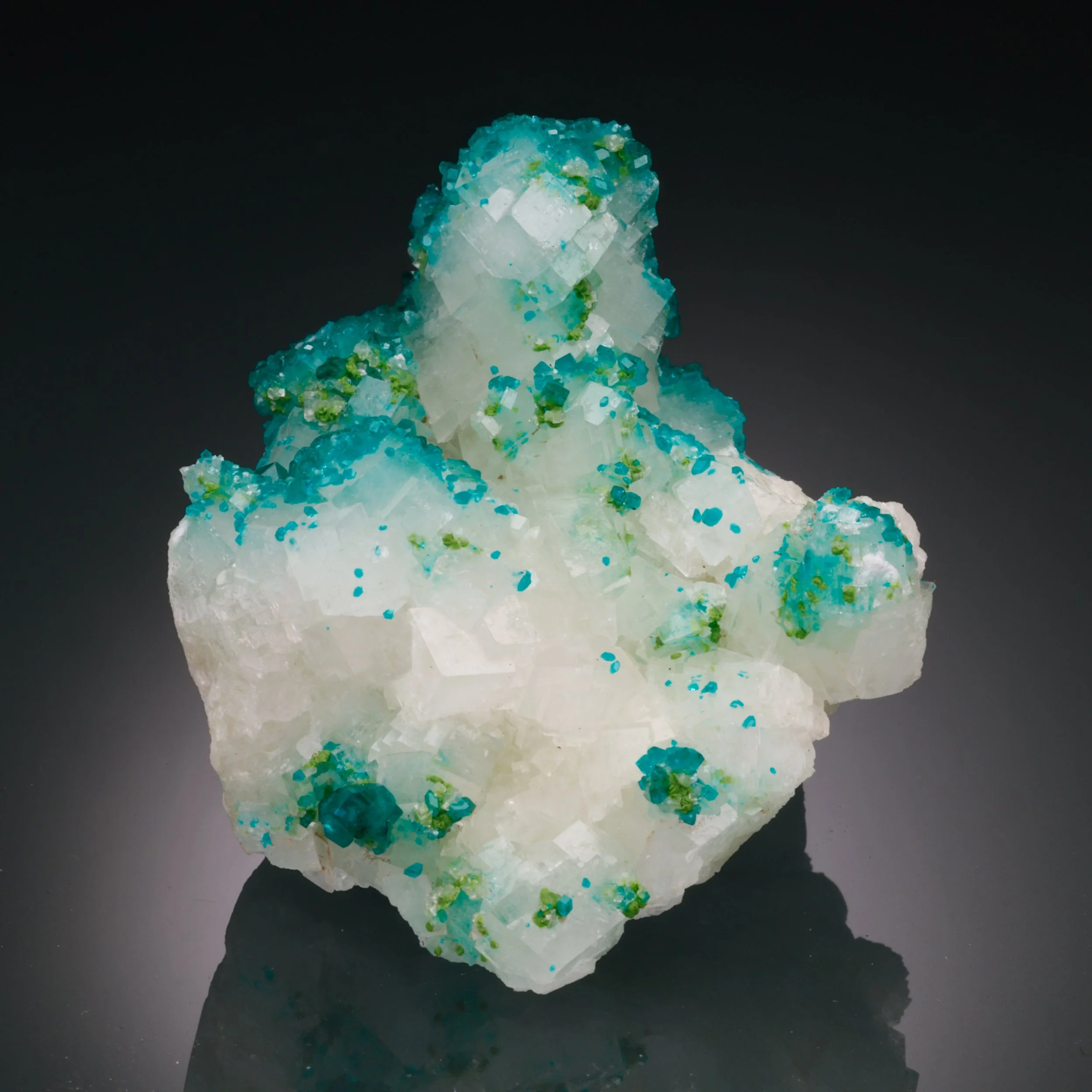 Dioptase, Duftite, Calcite, Tsumeb Mine, Oshikoto Region, Namibia