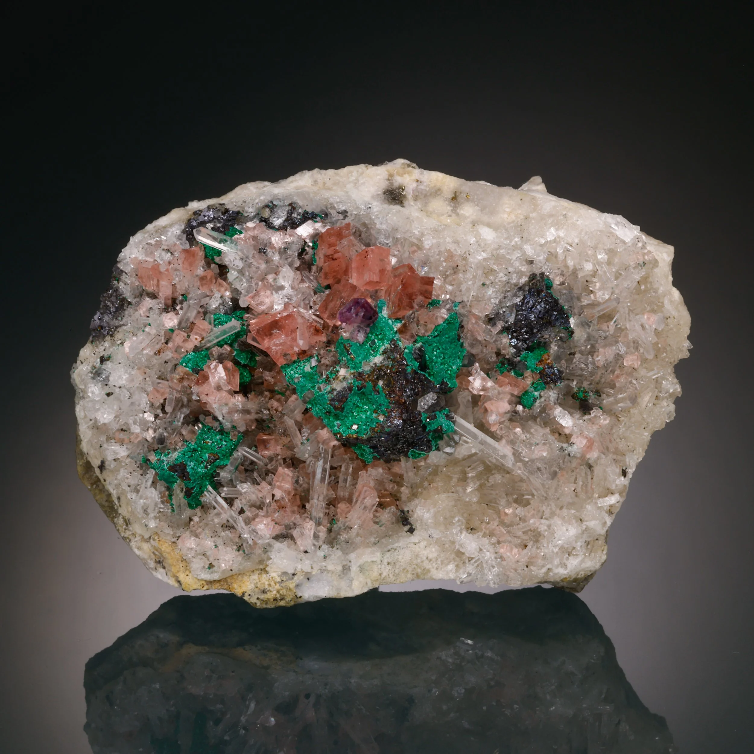 Rhodochrosite, Malachite, Tetrahedrite, Quartz, Sweet Home Mine, Alma Mining Dist., Park Co., Colorado, USA