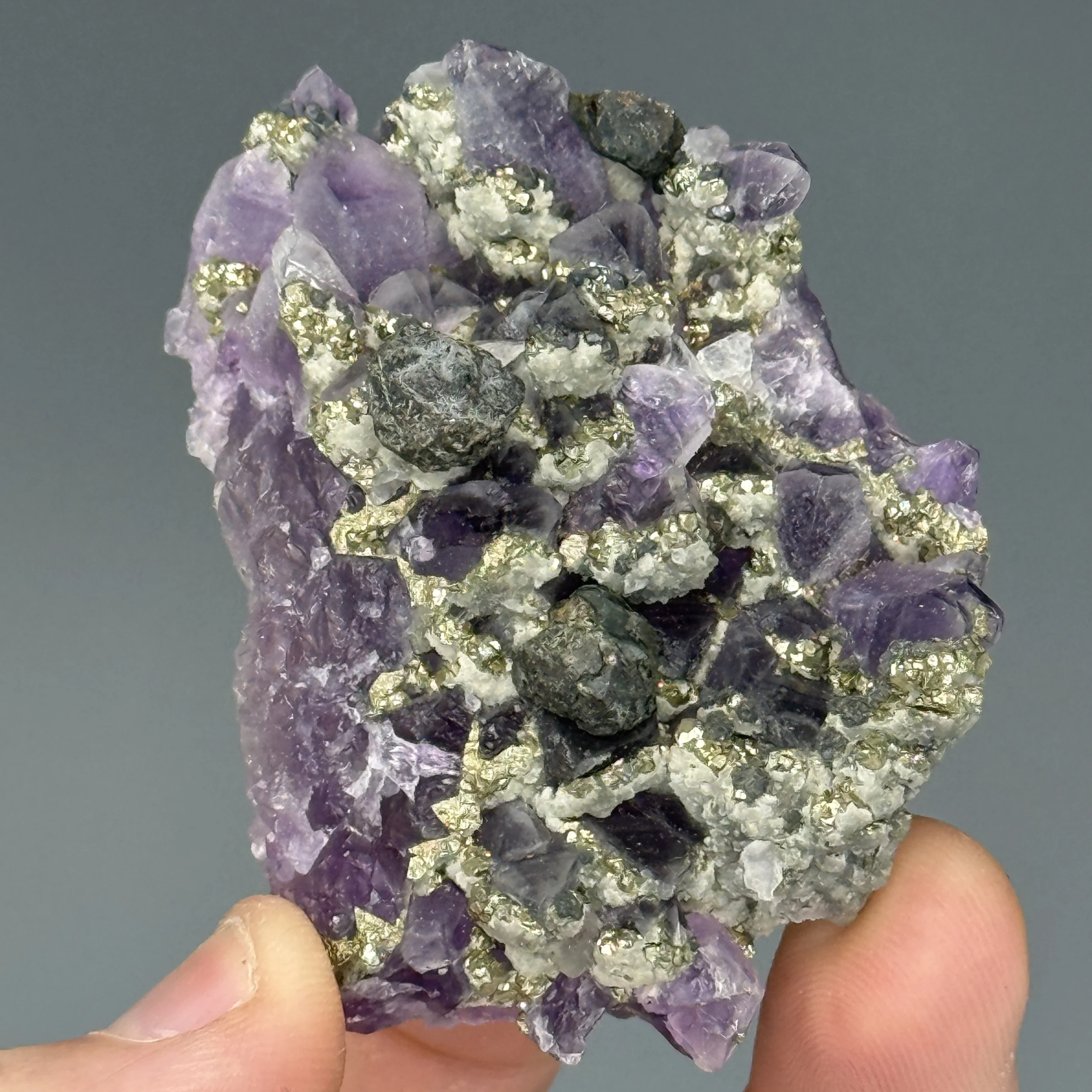 Amethyst, Pyrite, Sphalerite, Chala Mine, Spahievo, Haskovo Prov., Bulgaria
