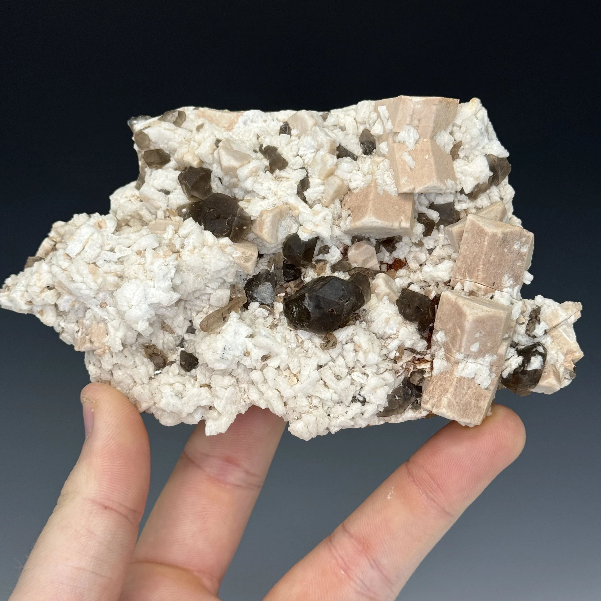 Microcline (Manebach Twins), Smoky Quartz, Albite, 2nd Mesabi Claim, Lake George, Park County, Colorado, USA