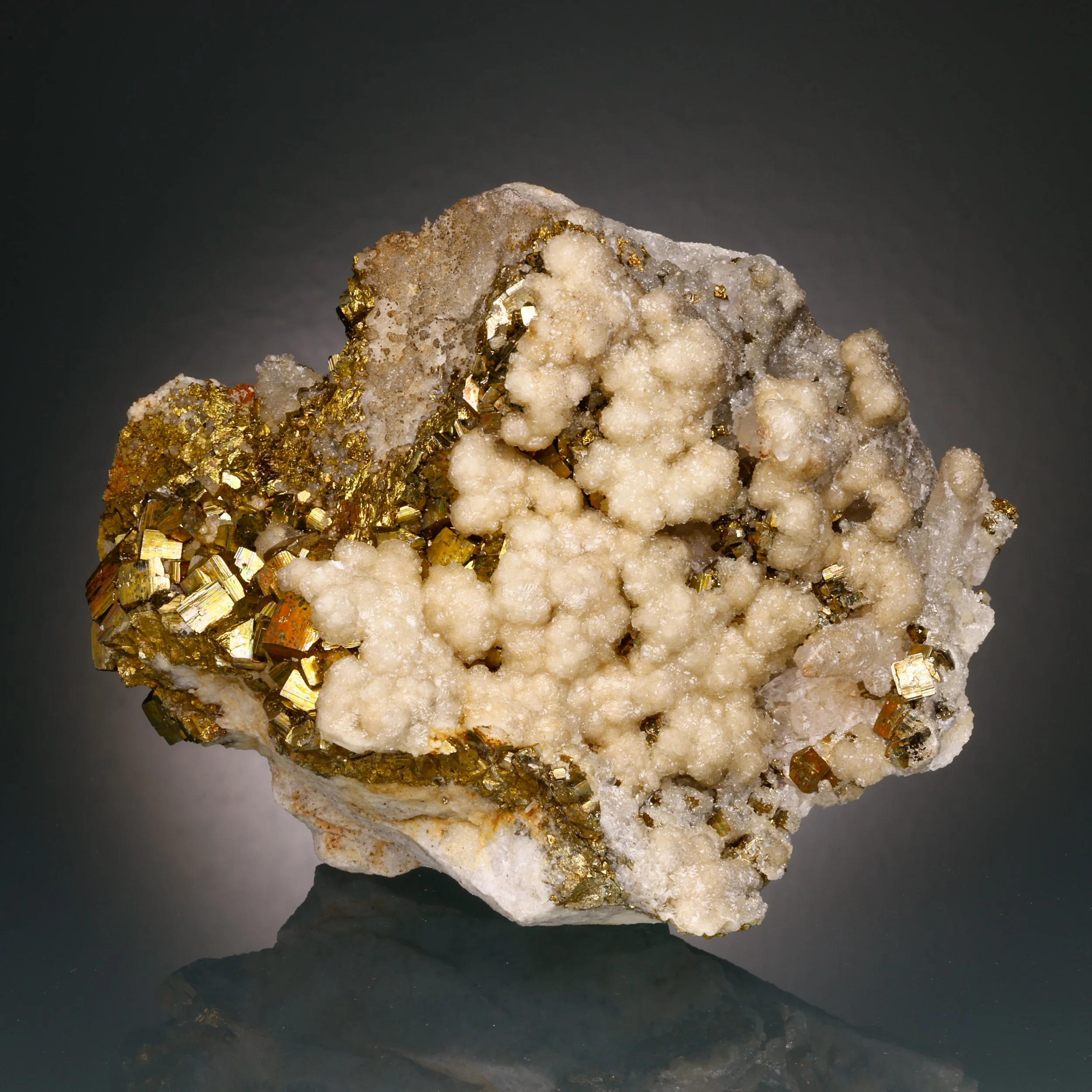 Calcite, Pyrite, Quartz, Bingham Canyon Mine, Bingham Dist., Salt Lake Co., Utah, USA