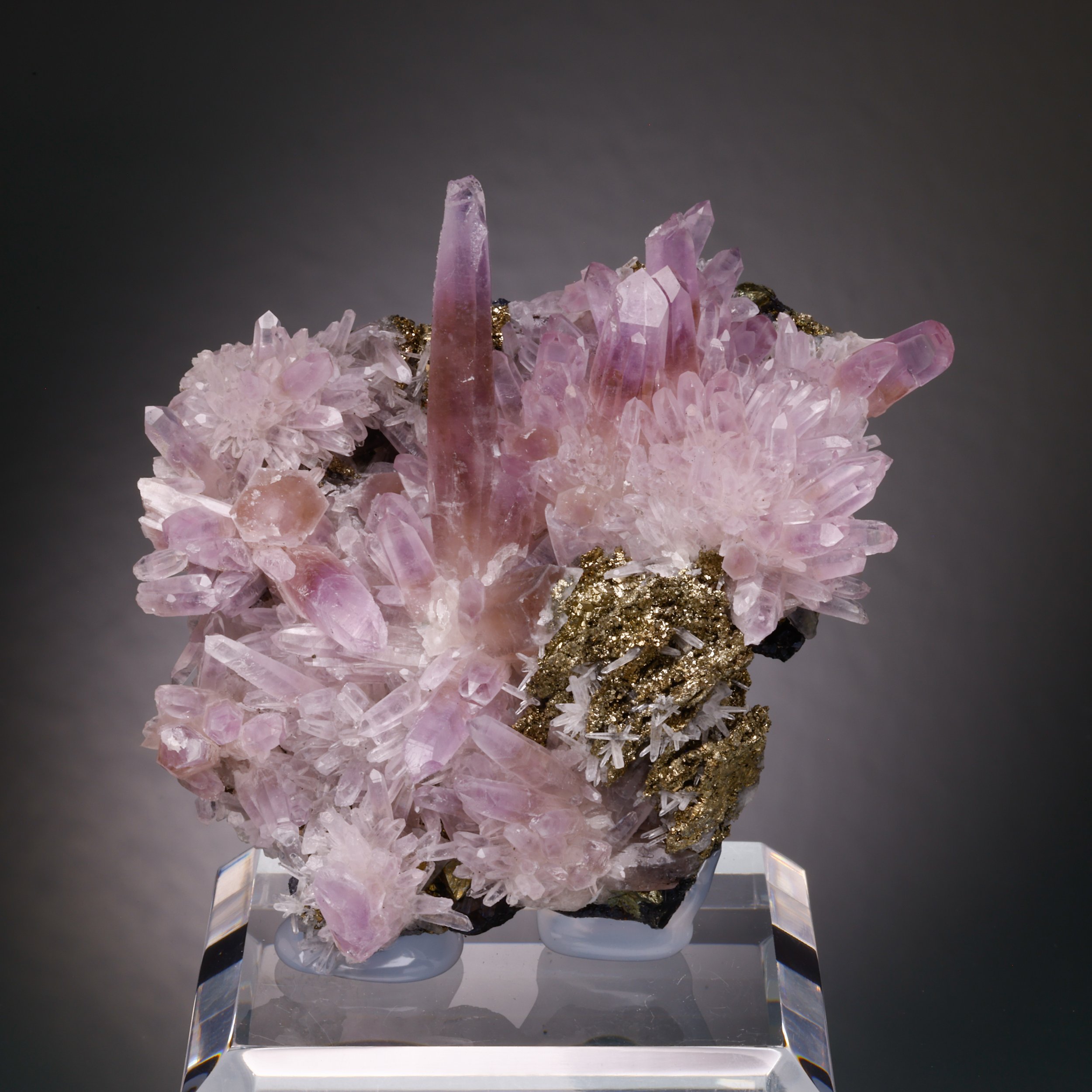 Amethyst, Pyrite Ps. Pyrrhotite, Naica Mine, Saucillo Municipality, Chihuahua, Mexico