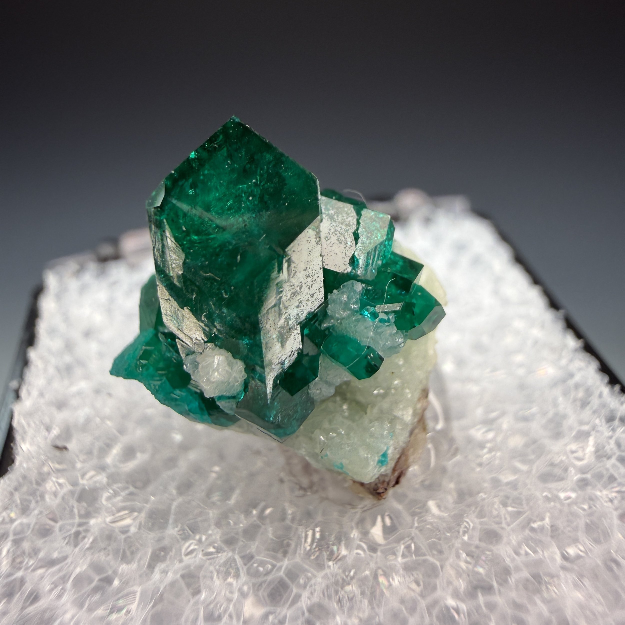 Dioptase, Calcite, Tsumeb Mine, Oshikoto Region, Namibia