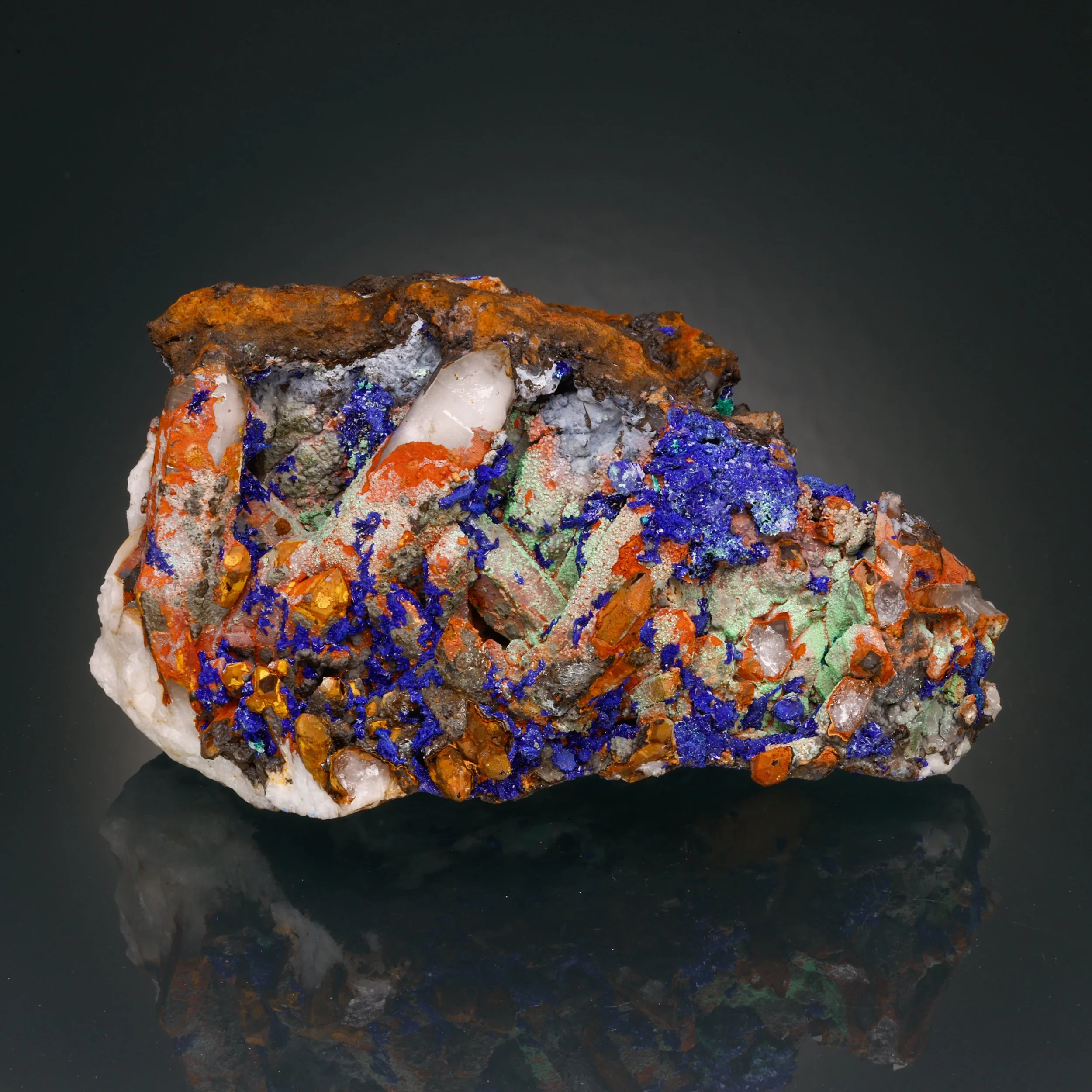 Azurite, Quartz, Malachite, Oumjrane, Alnif Cercle, Tinghir Prov., Draa-Tafilalet Reg., Morocco