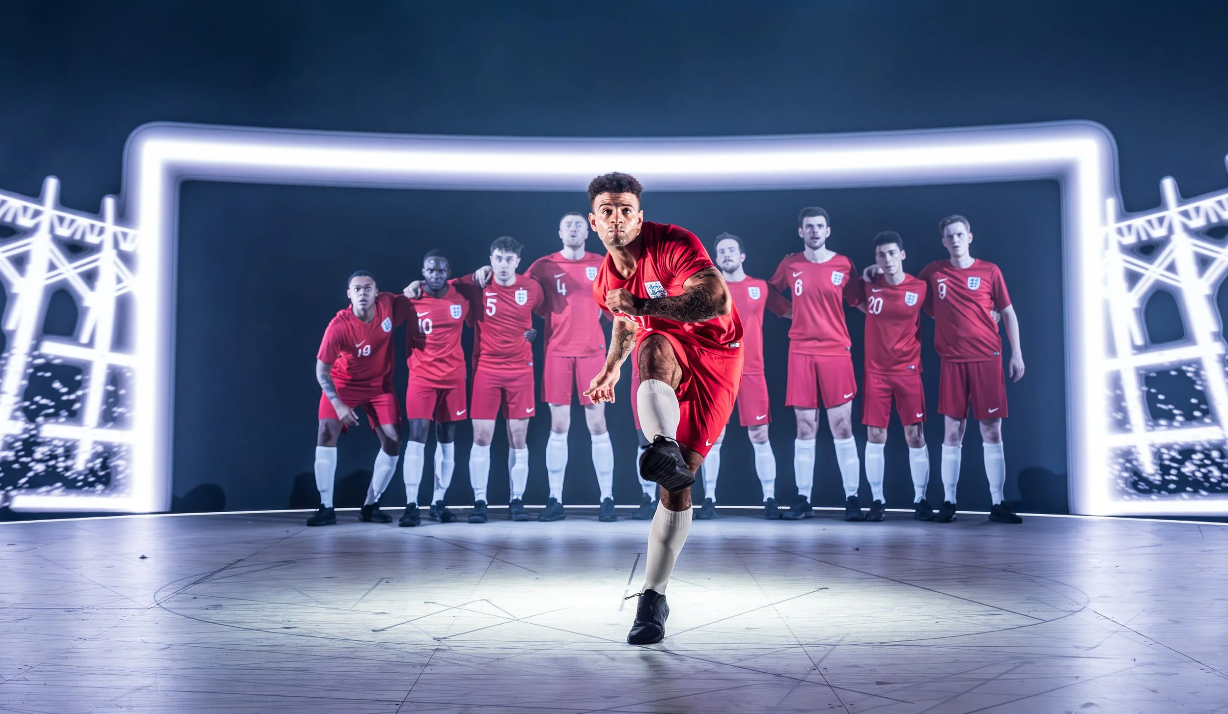 Luke Azille (Kieran Trippier) & cast in Dear England national tour. c. Marc Brenner(7225).jpg