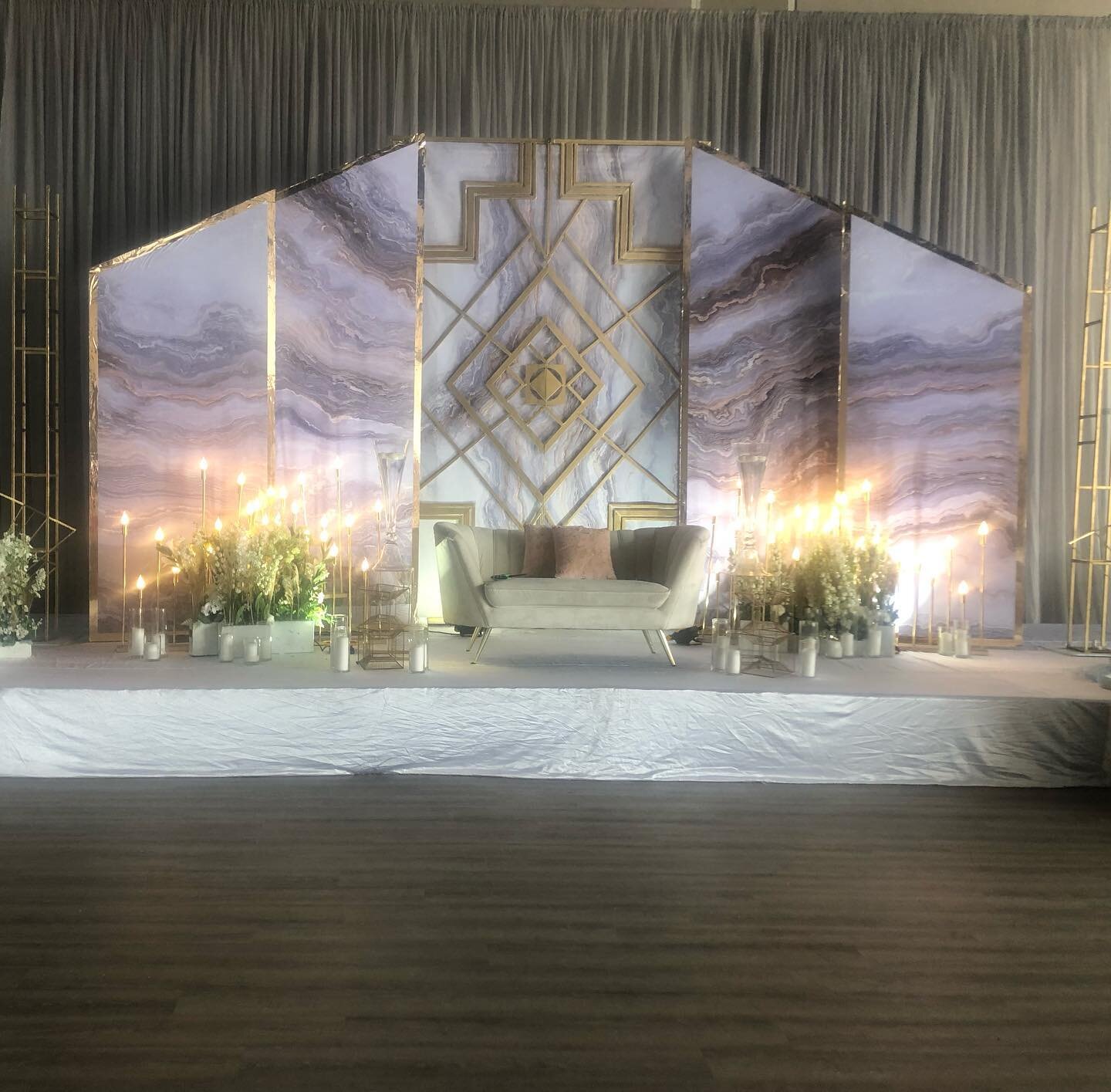 Getting ready for our Wedding Reception. A special Thank You to @starzzdesignanddecor for creating a Beautiful Classy Stage. Come by and Tour our Brand New Venue for any of your upcoming Events! Dates still available for 2021. Booking quickly for 202
