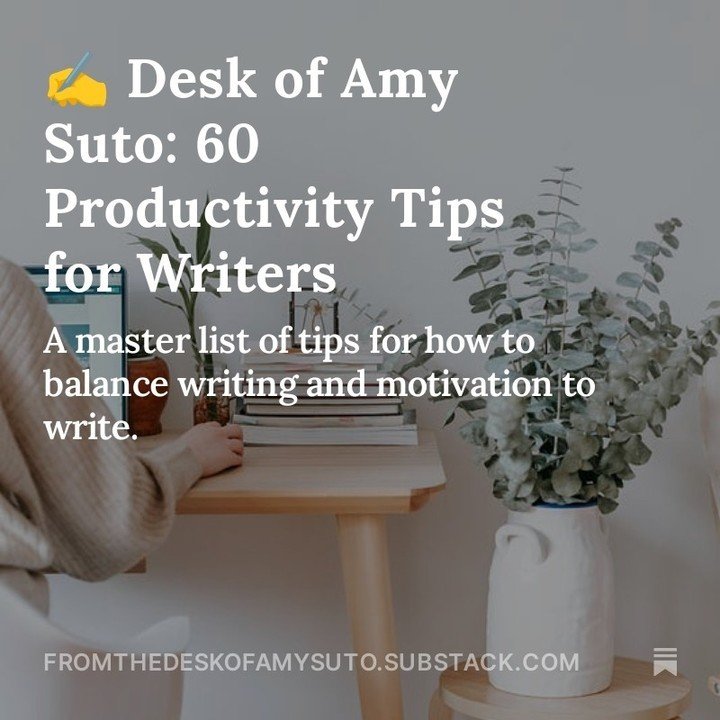 Lately on my Substack...⁠
⁠
✨ 60 productivity tips for writers to stay motivated and inspired⁠
⁠
🧪 How I find balance in my fiction writing and my writing here on Substack⁠
⁠
📚 Tips for dropping into a flow state for more productive writing session