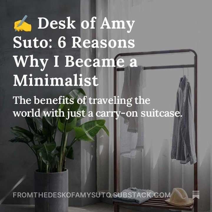 New on my Substack: ⁠
⁠
✨ How minimalism changed my life⁠
⁠
🧪 The 6 reasons why I became a minimalist⁠
⁠
📚 Why minimalism is essential if you&rsquo;re a creative of any kind⁠
⁠
👀 Read it on my profile, go to ✍️ From the Desk of Amy Suto!⁠
⁠
⁠
⁠
⁠
