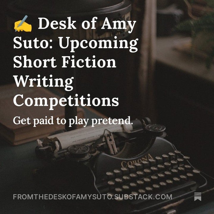 ICYMI -- new roundup of short fiction contest deadlines and residencies on my Substack!⁠
⁠
👀 Read it on my profile, go to ✍️ From the Desk of Amy Suto!⁠
⁠
⁠
⁠
⁠
.⁠
.⁠
.⁠
.⁠
.⁠
.⁠
.⁠
#author #amreading #amwriting #writer #writerslife