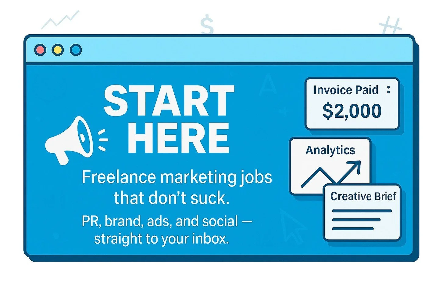 ❗️ Marketers, your next freelance role just got easier to find.

I just launched 📣 Make Marketing Your Job &mdash; a new job board delivering curated freelance marketing roles (PR, brand, ads, social, SEO + more) straight to your inbox.

The first 5