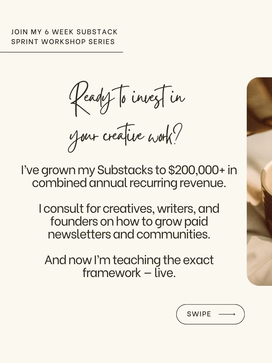 Comment CLASS below to get the link :) 🔗 

Can&rsquo;t wait for you to join me for this 6 Week Substack Sprint. ✍️ You don&rsquo;t have to be a writer to join &mdash; just someone with a passion for something who wants to share it with the world.

S