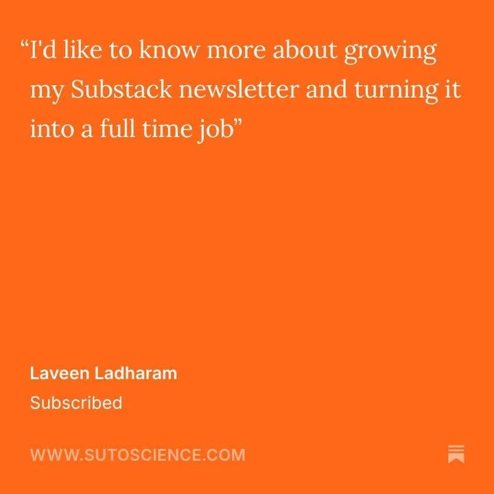 Thanks for joining us, Laveen! 🎉 And if you're curious how to grow on Substack, my 6 Week Substack Sprint Workshop Series is kicking off this Tuesday, 12/16 at 6pm PT / 9pm PT at Sutoscience -- comment CLASS to get the link.

⚡️ AND -- if you join b