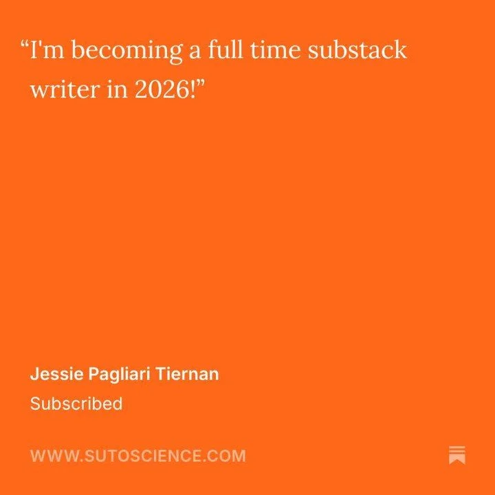 Thanks for joining our community here at Sutoscience, Jessie! 🎉 I&rsquo;m excited to see that you&rsquo;re going to make Substack your full-time job in 2026 and can&rsquo;t wait to help you with that inside the 6 Week Substack Sprint 🏃