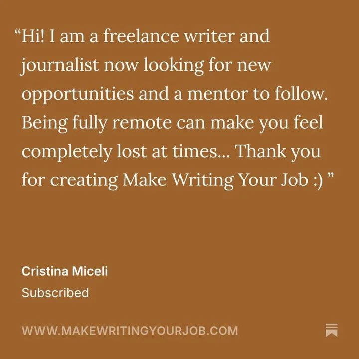 Welcome to ✍️ Make Writing Your Job, Cristina! 🎉 So glad you could join our writing community and kickoff the new year with us ❤️