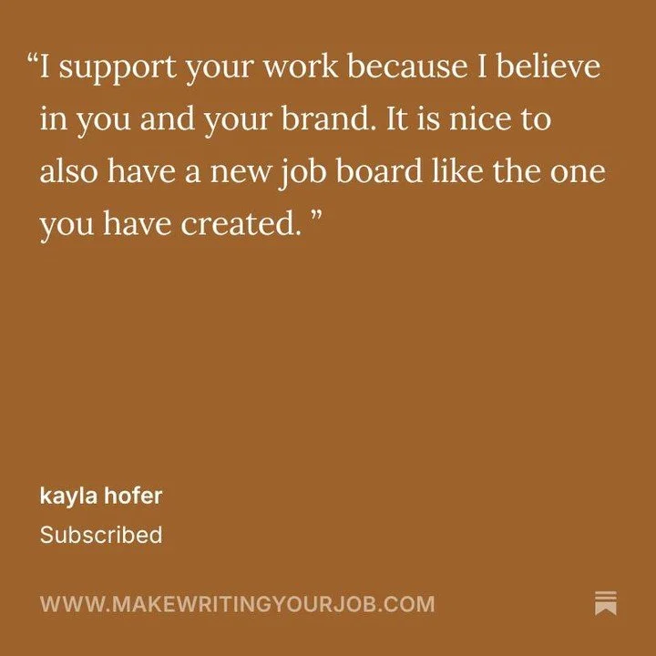 Thank you so much for becoming a paid subscriber of ✍️ Make Writing Your Job, Kayla! Excited to have you in our writing community 💻❤️ 

Comment WRITER to get a free 7-day trial of our writing job board!
