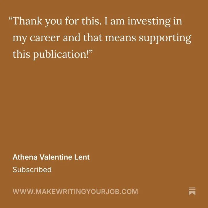 Welcome to the ✍️ Make Writing Your Job community, Athena! We&rsquo;re glad you&rsquo;re here and investing in your writing career ✍️ 

👀 If you want to join also, comment WRITER down below to get your 7 day free trial to our writing job board!