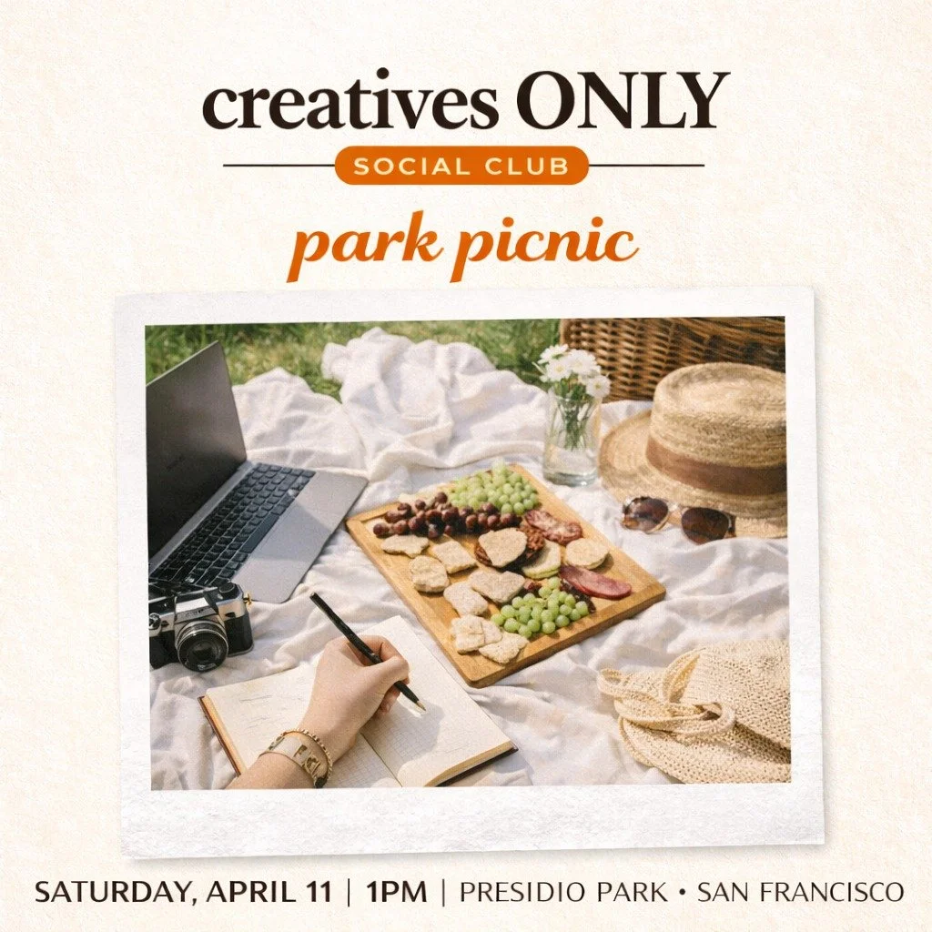 ☀️ San Francisco creatives &mdash; this one's for you.The Creatives ONLY Social Club is having a park picnic at the Presidio, and you're invited.
📅 Saturday, April 11
🕐 1PM
📍 Presidio Park, San Francisco
🎟️ The $15 ticket covers the light bites a