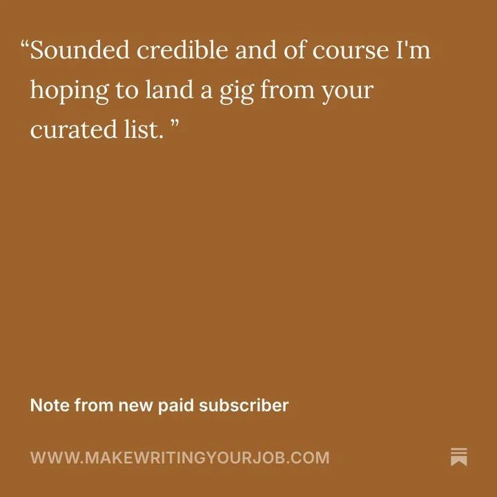 thanks for becoming a paid subscriber! ✍️ We created Make Writing Your Job to help writers land cool writing jobs + opportunities, and we sources some of the most unique opps on the internet for you. 

Glad to have you in the community! ❤️