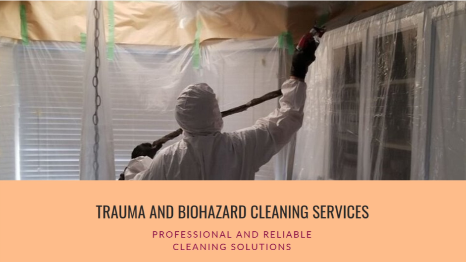 Biohazard technician completing decontamination in a contained kitchen