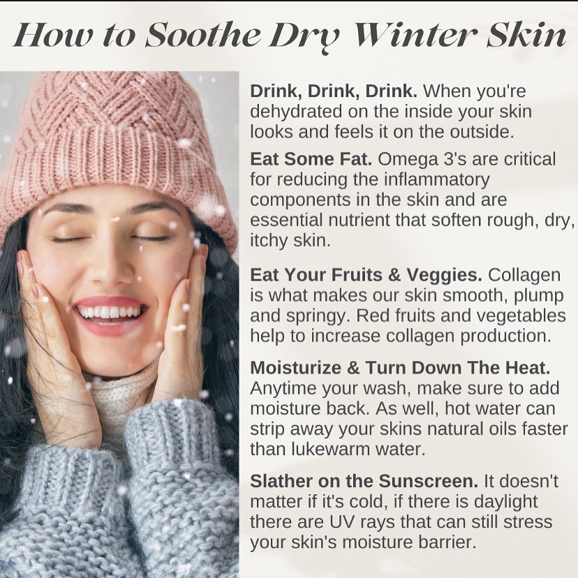 Noticed that your skin is dryer lately? Me too. Here&rsquo;s what we can do about it: 🍵  Stay hydrated. Duh. When temperatures drop air moisture content does too and we lose more of our own moisture to the environment. 🍣 Top up in healthy fats like