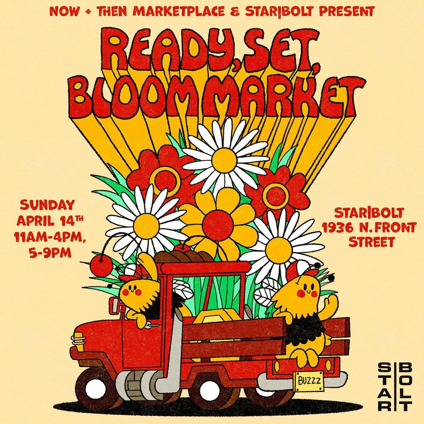 Ready, Set, Bloom 🌷 Our April Marketplace is taking place Sunday 4/14 11am - 4pm @starboltphilly 1936 N Front Street ⭐️ Come shop 45 local vendors inside &amp; out along Front St 🛍️ As always the market is FREE to attend but unfortunately not dog f