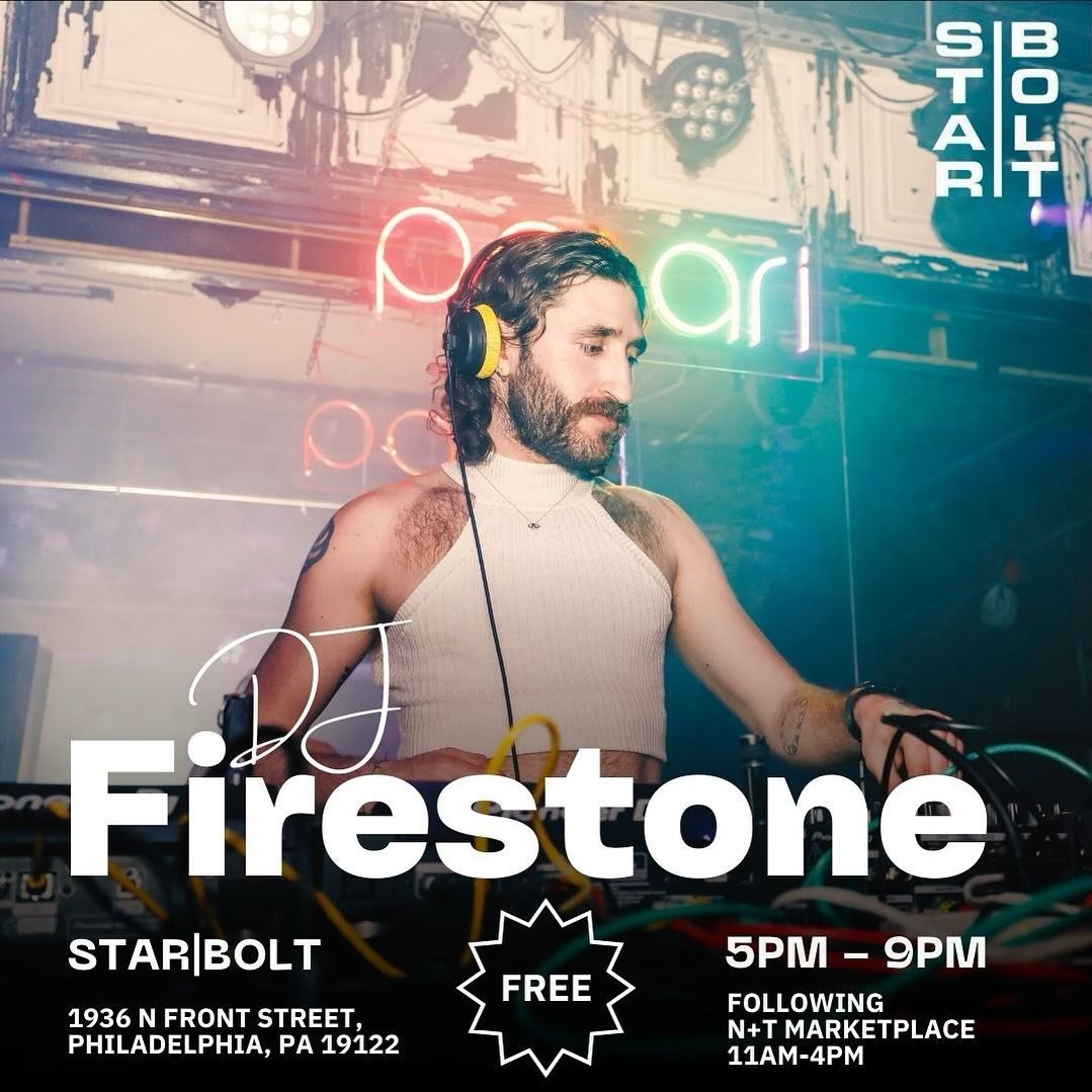 Exciting announcement for our event at @starboltphilly this Sunday 4/14 🌟 DJ Firestone will be DJing after our market from 5PM-9PM 🎶 @like.the.tires set is free to attend and the bar and kitchen will be open 🥂 Come shop then stay &amp; dance the n