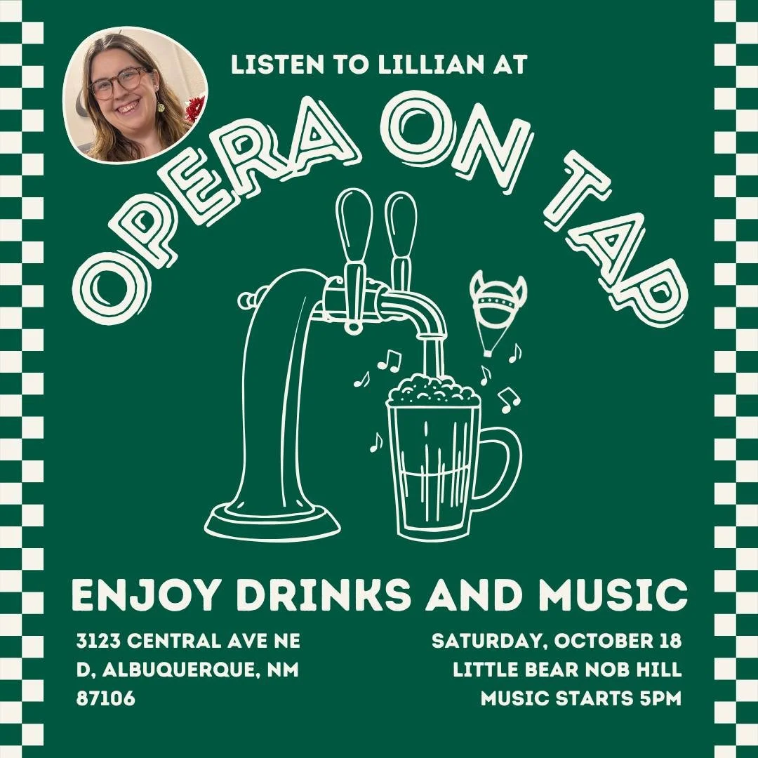 It's TAP TUESDAY!!! This Saturday go treat yourself to some yummy drinks and some equally delightful music at Opera On Tap! You'll be able to hear our lovely Lillian perform along with other talented musicians!