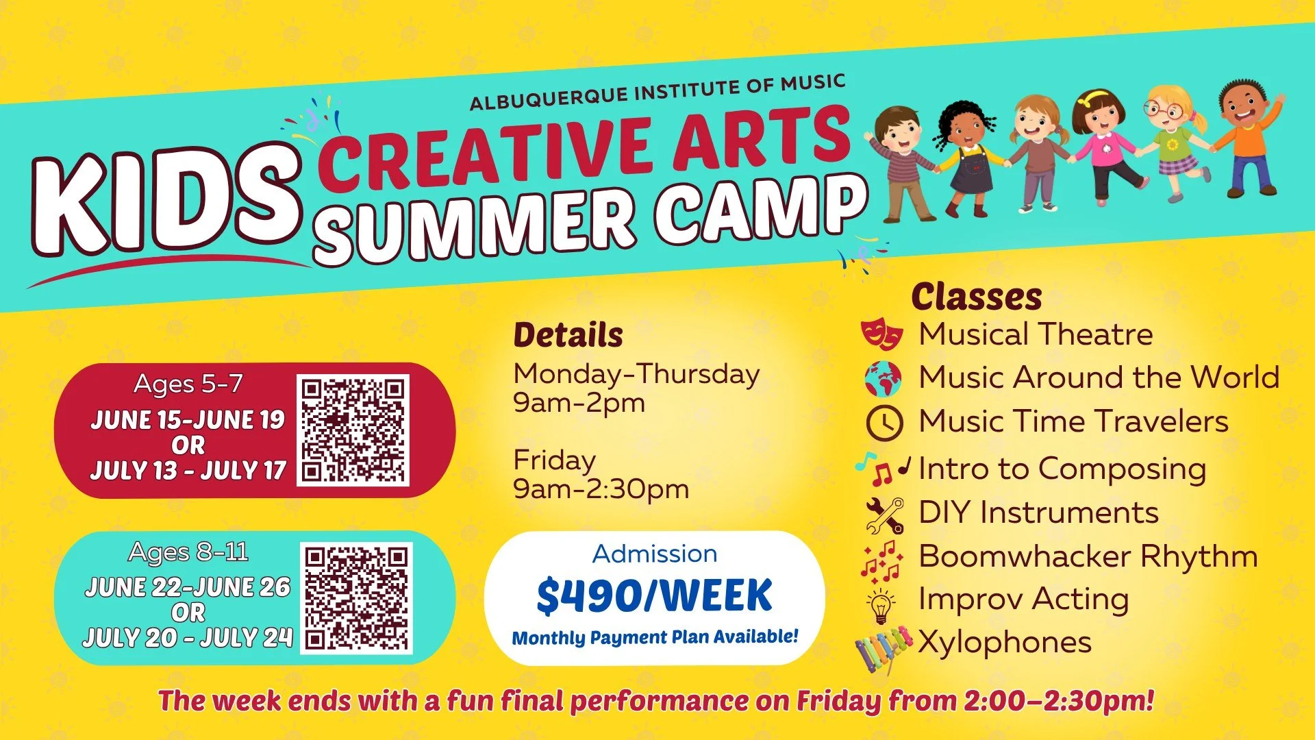It's SUMMER CAMP SATURDAY!!! Are you looking for the best way to fill your child's summer with music and fun? Look no further and join our all new Kids' Creative Arts Summer Camp!! With a full week of fun classes from 9am to 2pm your students won't r