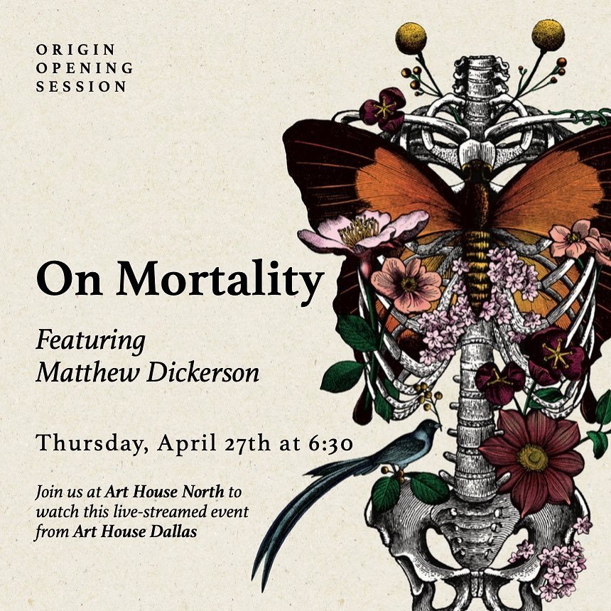 We are opening our doors (and providing snacks) @arthousenorth to anyone who wants to join us to watch @arthousedallas opening session of their Origin Series: On Mortality with author and Tolkien expert, Matthew Dickerson. What is an Origin Series, y