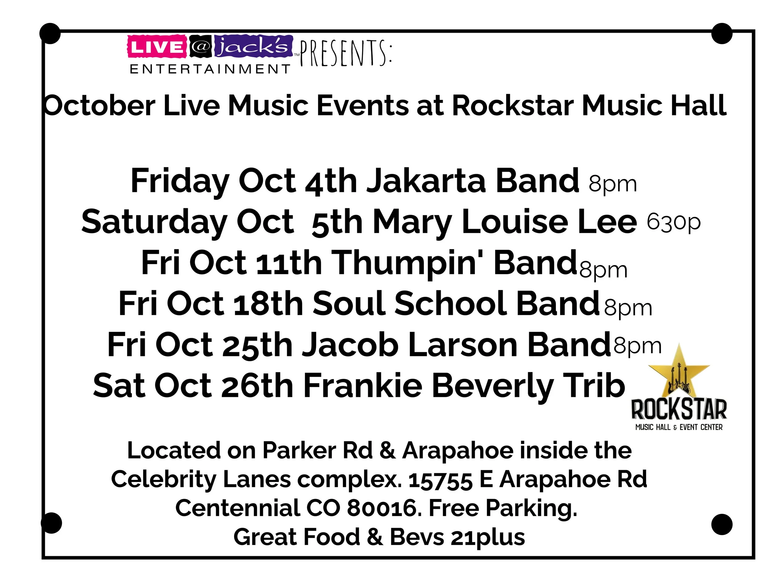 October Live Music Events at Rockstar Music Hall — Live @ Jack's ...