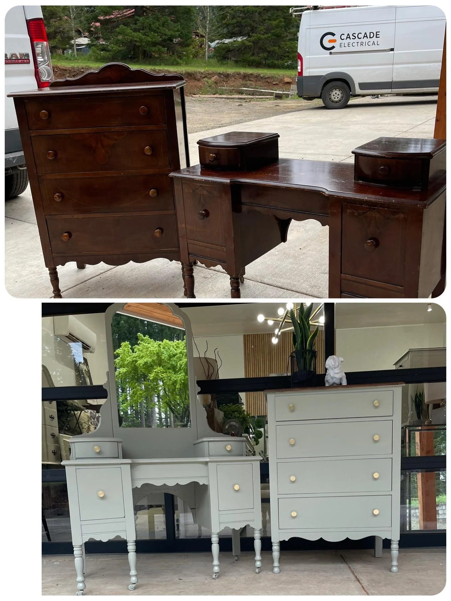 Before and after vintage desk and high boy dresser. http://furnitureon5th.com