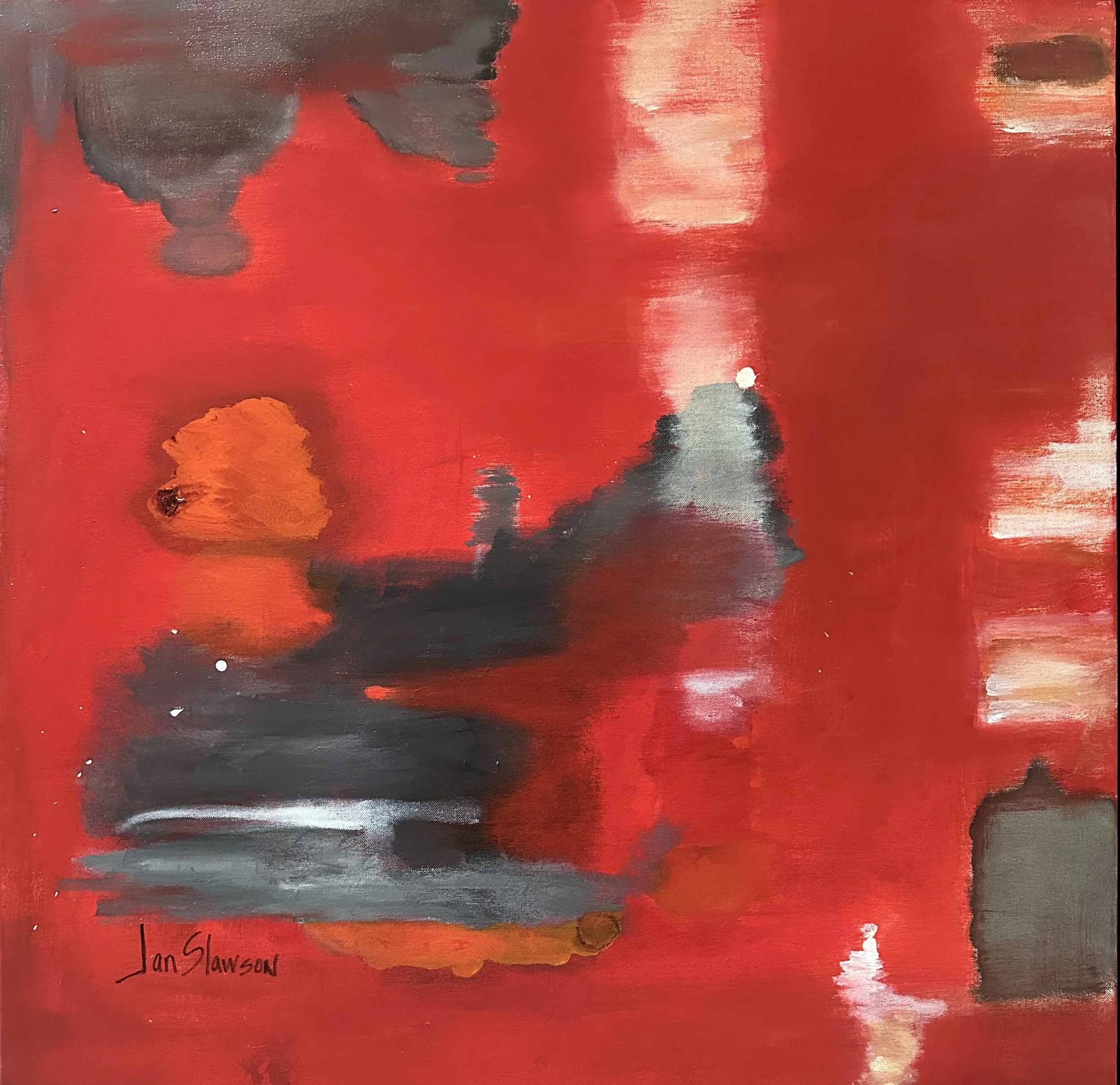 Restless - 30 x 30 plus frame. Indecision abounds in this painting with touches of white, black and one drop of orange intruding into the space.
Currently unavailable until showing at Artist Council in June.