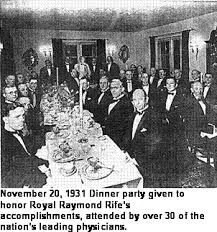 NOV 20, 1931. CELEBRATION DINNER GIVEN TO HONOUR RIFE AND HIS RESEARCH TO “END DISEASE”