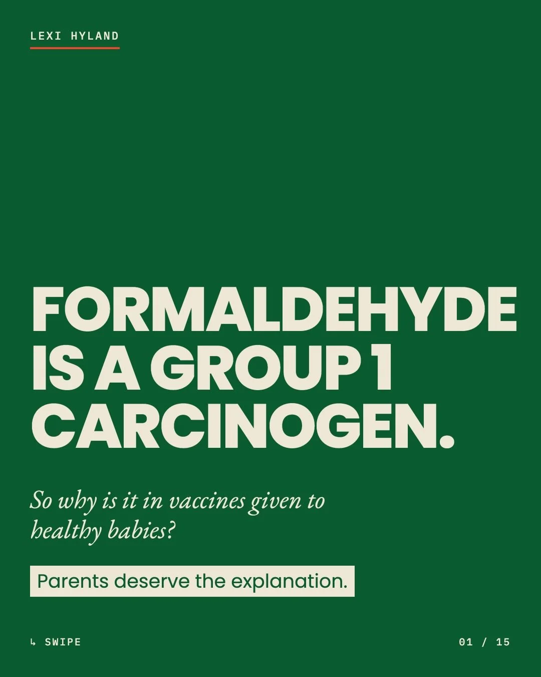 **Formaldehyde is a known human carcinogen.** Not suspected. Not theoretical. \*Classified.\*

And yet, it&rsquo;s in vaccines given to perfectly healthy children. Routine use alone does not prove safety.

I&rsquo;ve included information specific to 