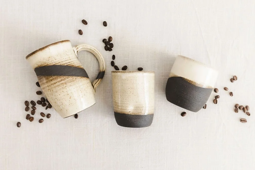 handmade ceramic drinkware collection featuring stoneware mugs, tumblers and cups by Hayes Ceramics